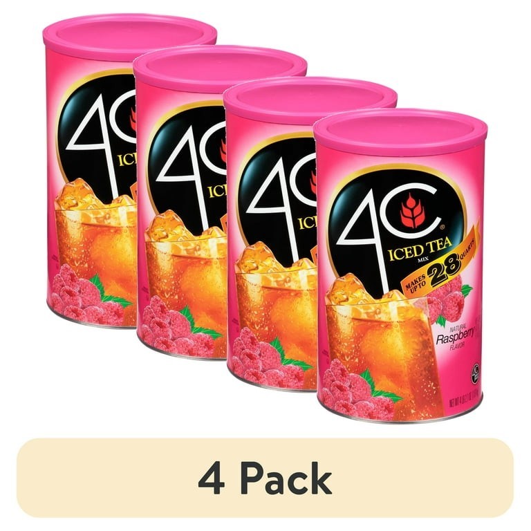 4C Powdered Raspberry Drink Mix Tea( 4 Pack), 28 Quarts, Family Sized Cannister