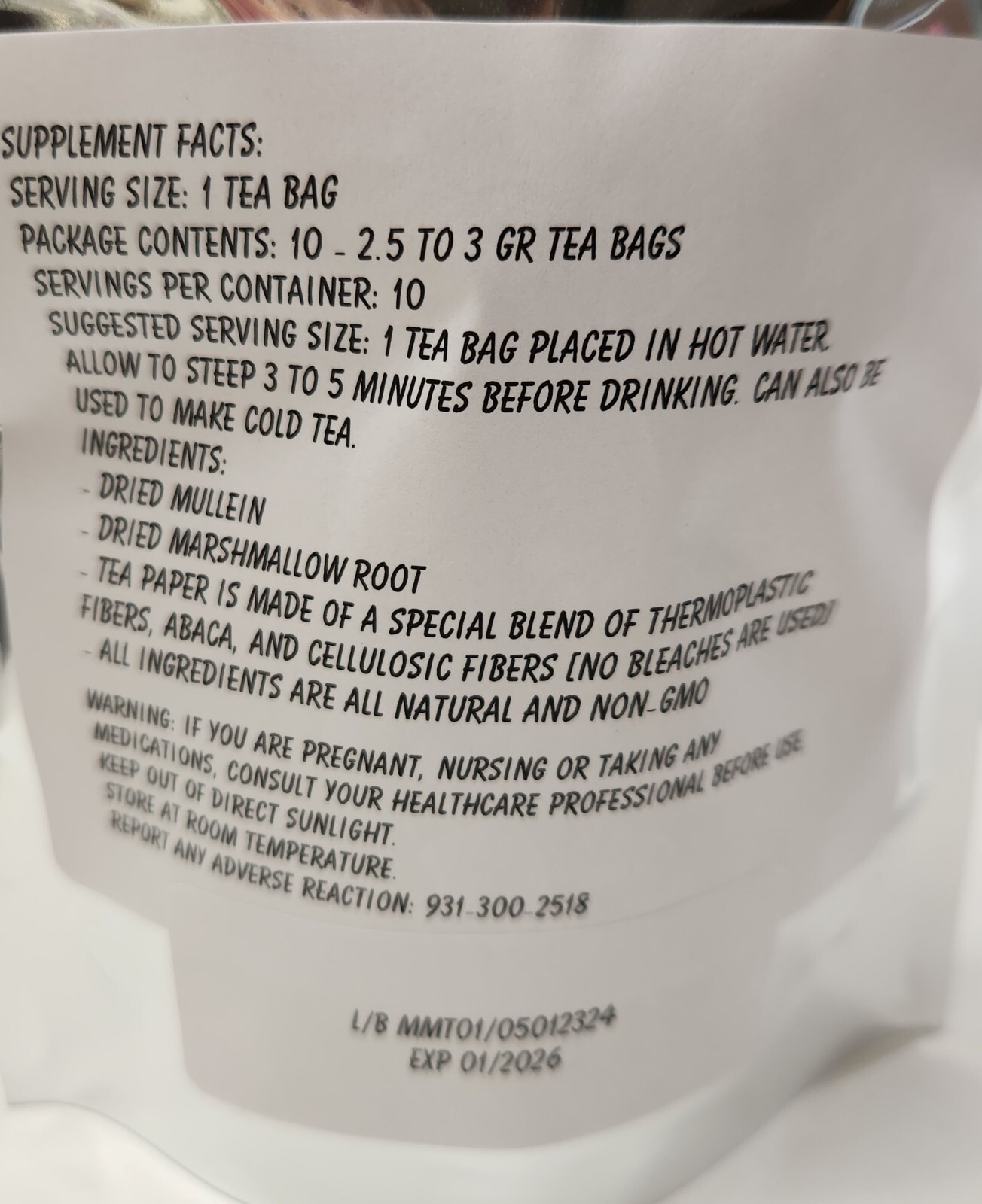Mullein Leaf Marshmallow Root Blend Tea Bags – All Natural Wildcrafted
