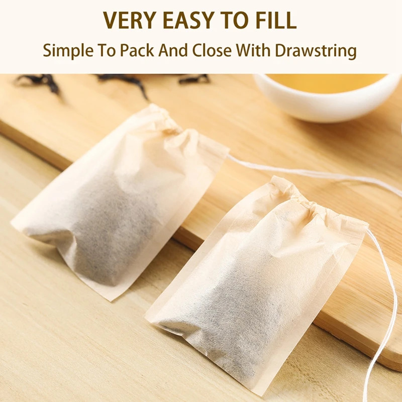 100Pcs Teabags Biodegradable Paper Tea Bag Drawstring Eco-Friendly Filter Empty