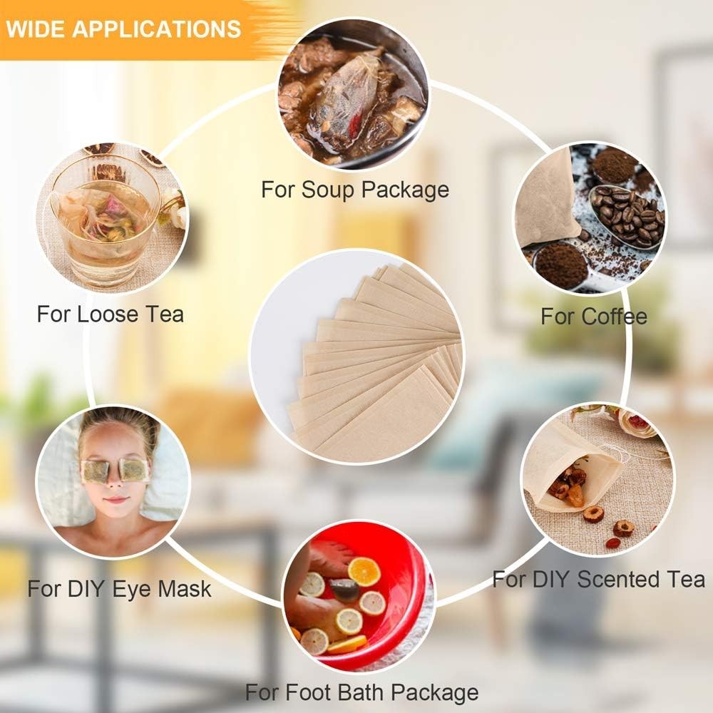 100PCS Tea Filter Bags, Disposable Tea Bags for Loose Leaf Tea, Drawstring Em…