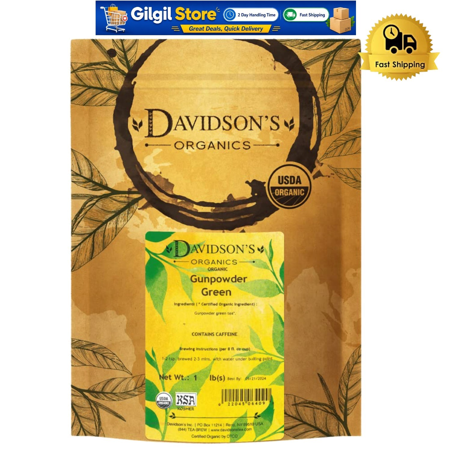 Elegant Loose Leaf Organic Gunpowder Green Tea in 16-Ounce Bag – Gluten-Free