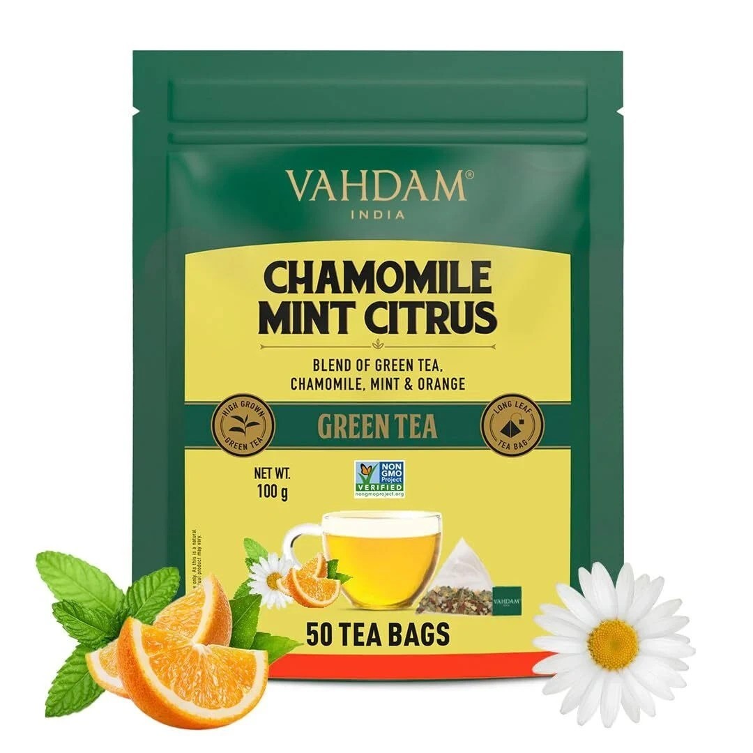 Vahdam Chamomile Mint Citrus Green Tea 50 Bags