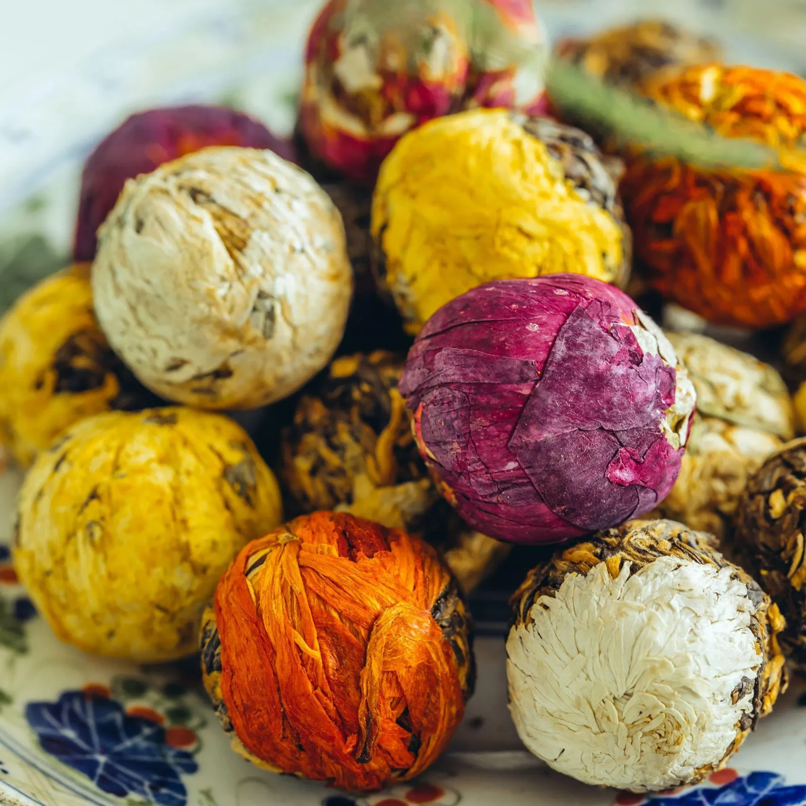 Handmade Blooming Flower Tea Balls Set Of 7 Assorted Flavors Unique Floral Gift