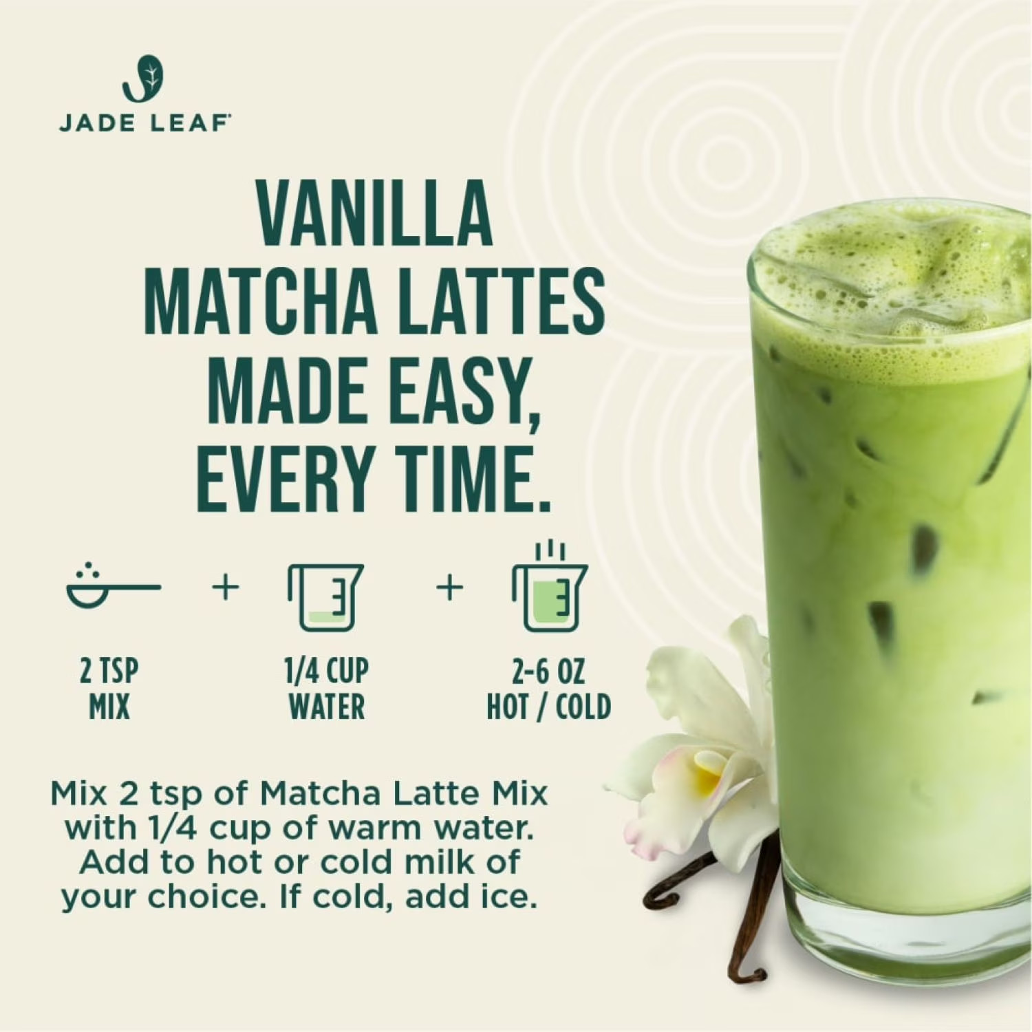 Jade Leaf Cafe Style Organic Vanilla Matcha Latte Mix, 2.5oz Powdered Tea