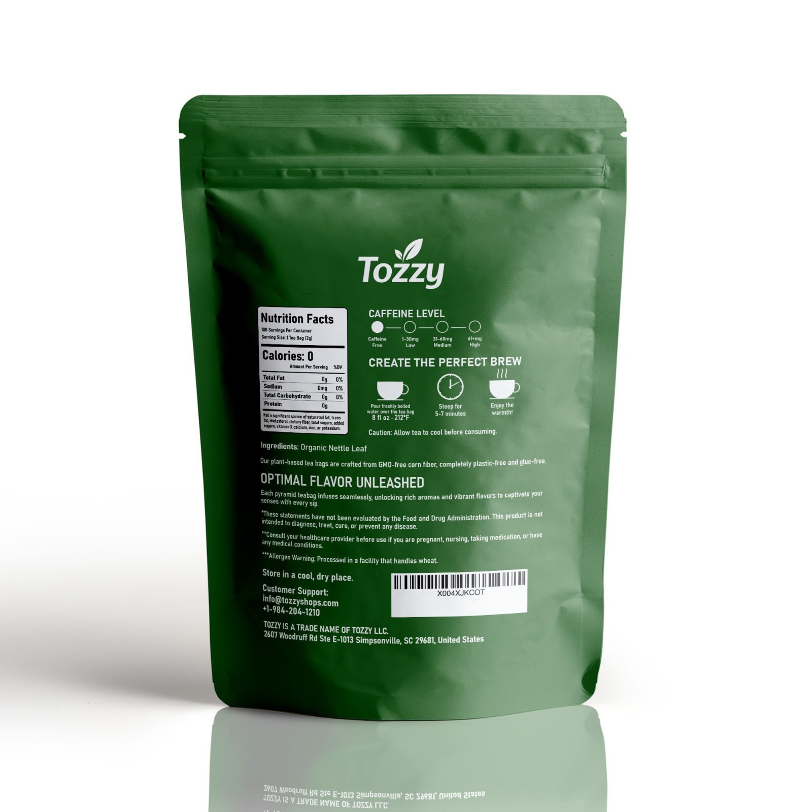 Organic Nettle Leaf Tea Bags 100 Count Plant-Based Pyramid Tea Bags
