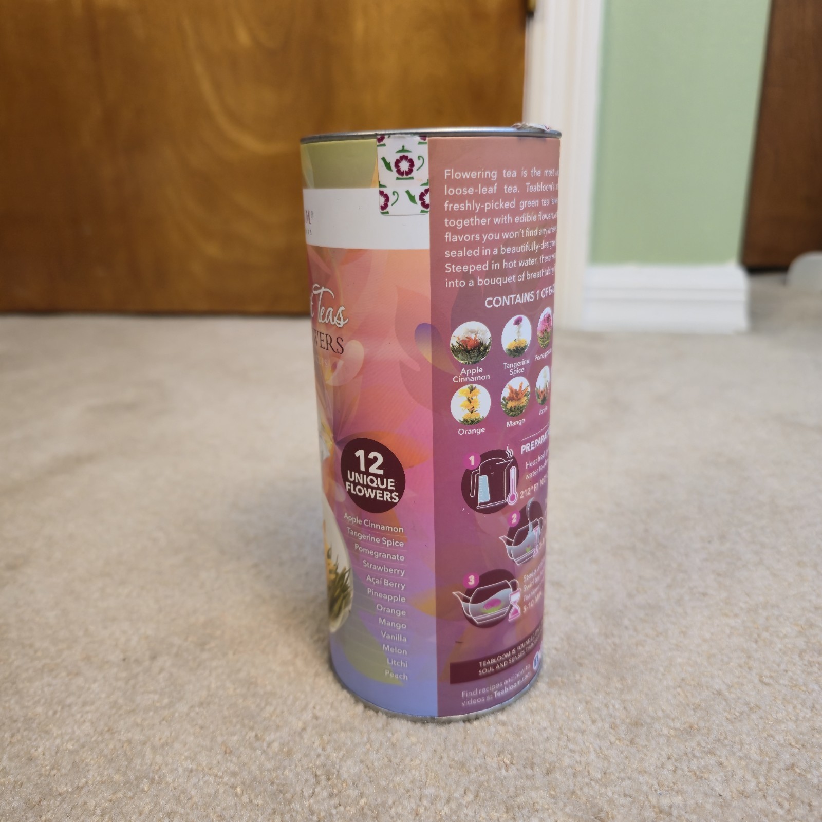 Teabloom Flowering Tea Canister featuring 10 varieties of green tea flowers