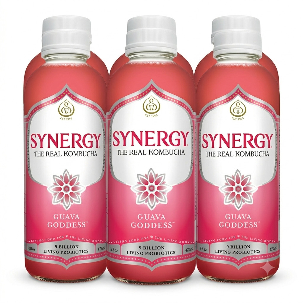 Synergy The Real Kombucha Guava Goddess 16oz 6 Pack Fermented Tea Drink
