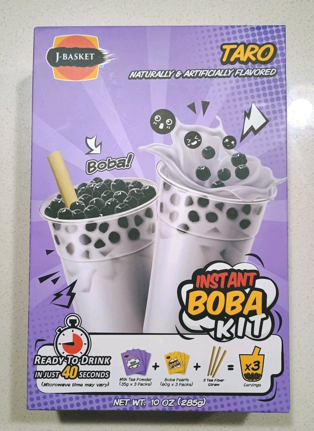 J Basket Taro instant Boba Tea Kit 3 Servings Best Before 09/14/2027