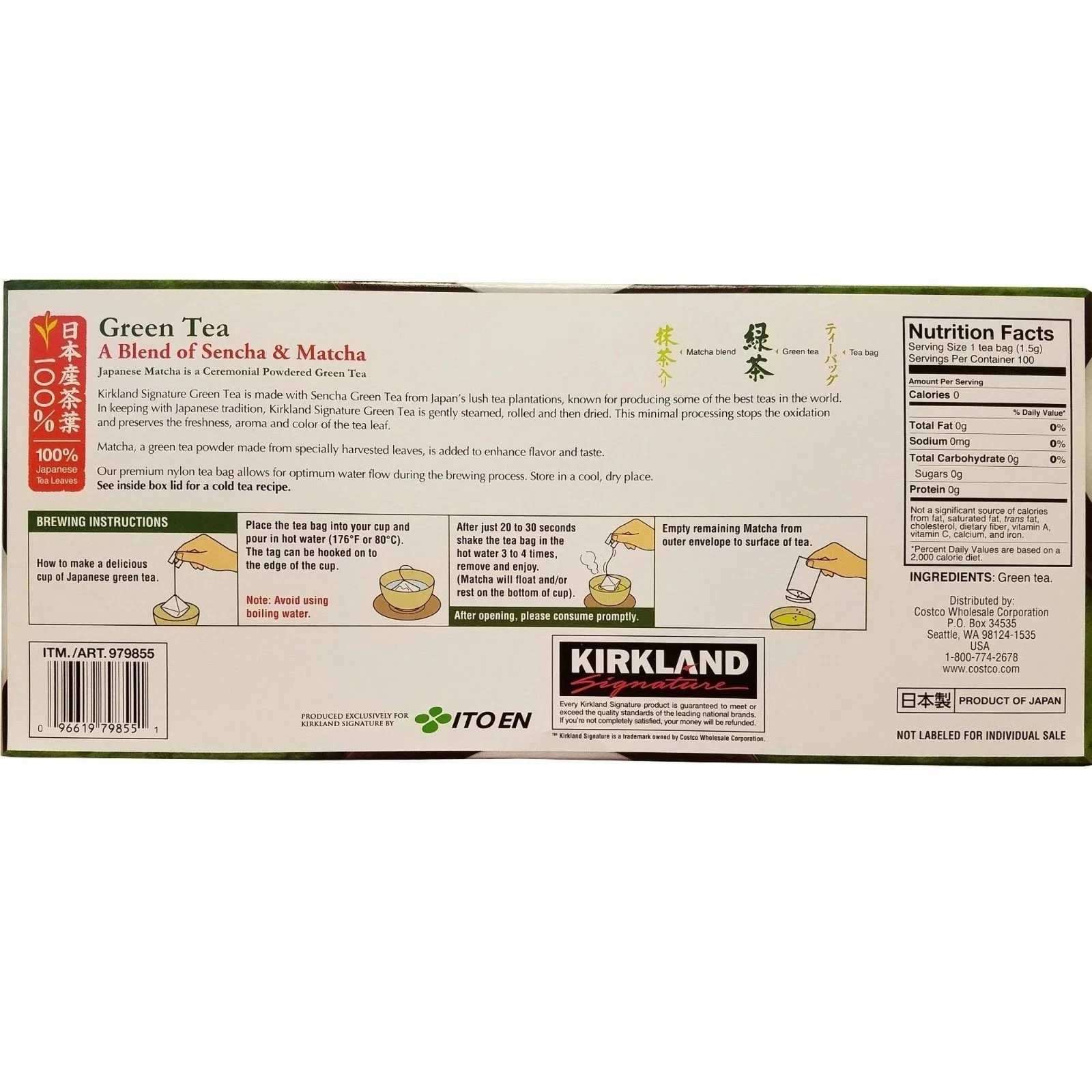 New Kirkland Ito En Matcha Blend Japanese Green Tea – 100 ct, 1.5g tea bags