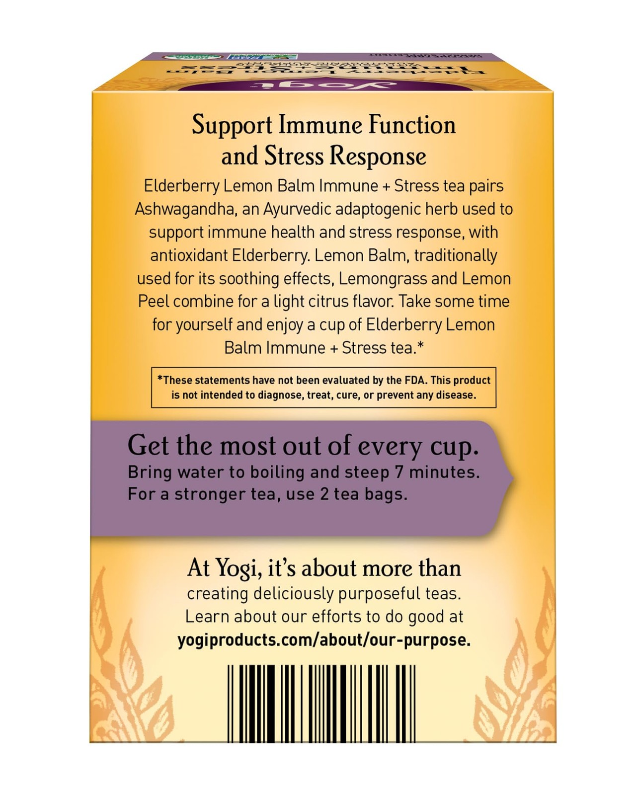 Yogi Tea, Tea Immune Stress Elderberry Lemon Balm Organic, 16 Count 16