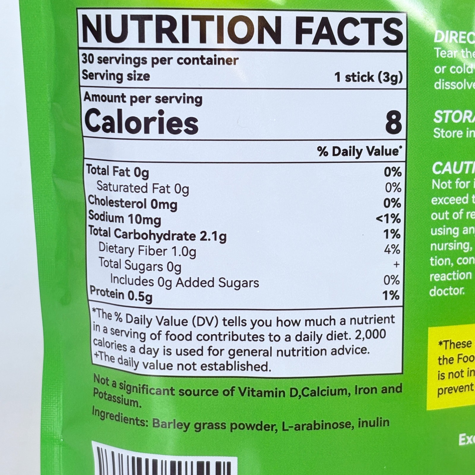 Oussiu Barley Grass Powder 30 3g Sticks Drink Mix Prebiotic Fiber Vegan GMP ISO