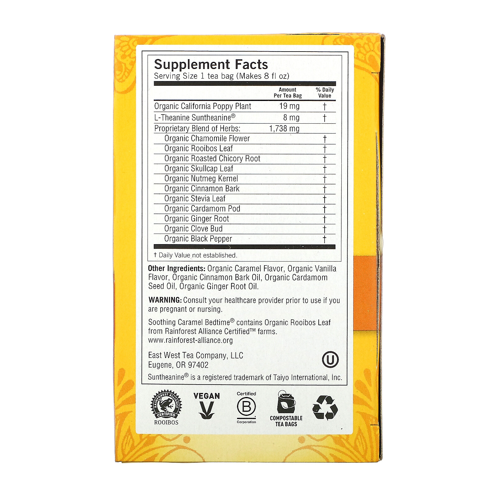 Soothing Caramel Bedtime Caffeine Free 16 Tea Bags Chamomile Good Night Sleep