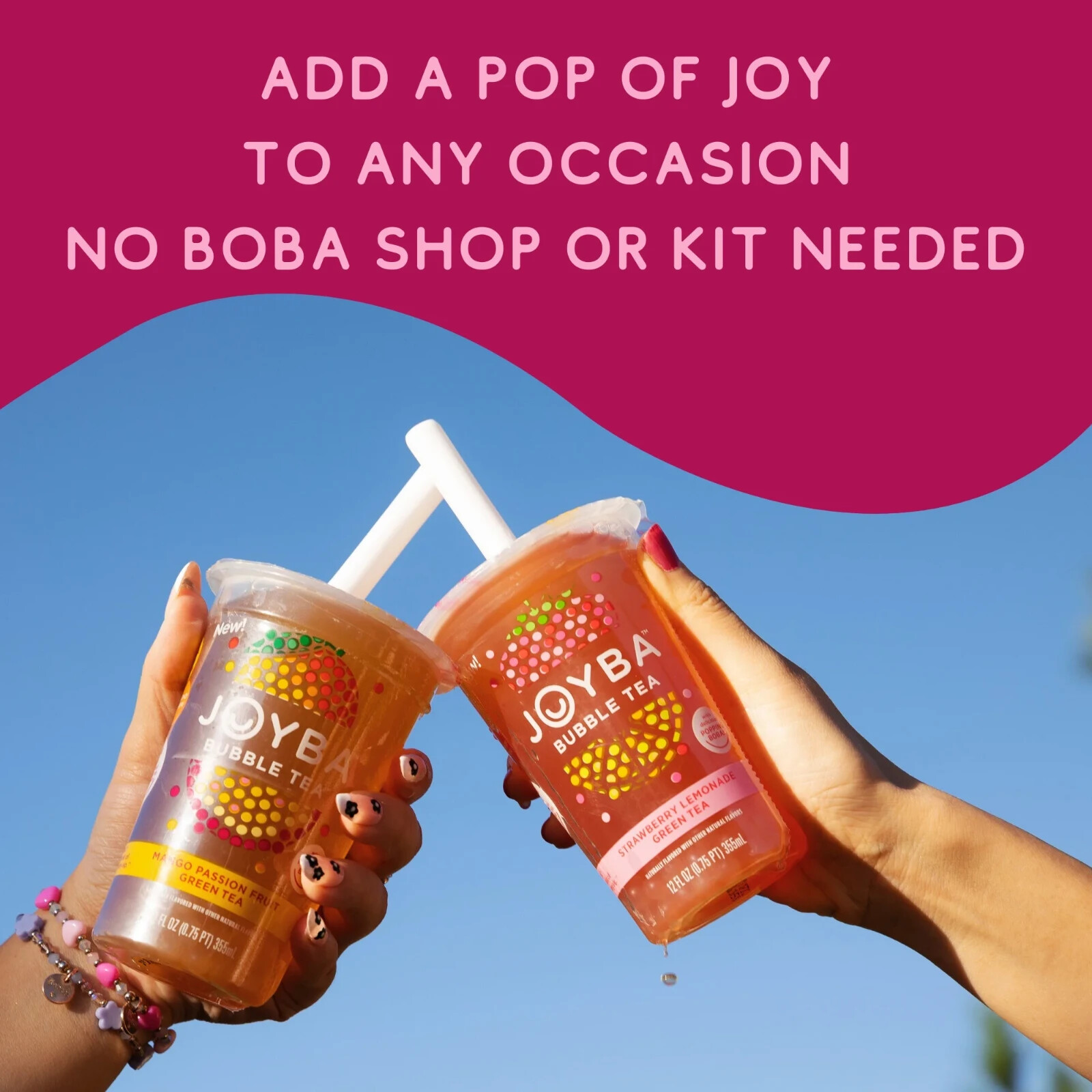 Joyba Strawberry lemonade green Tea bubble tea, 12 fl oz Cup (Pack of 4)……..