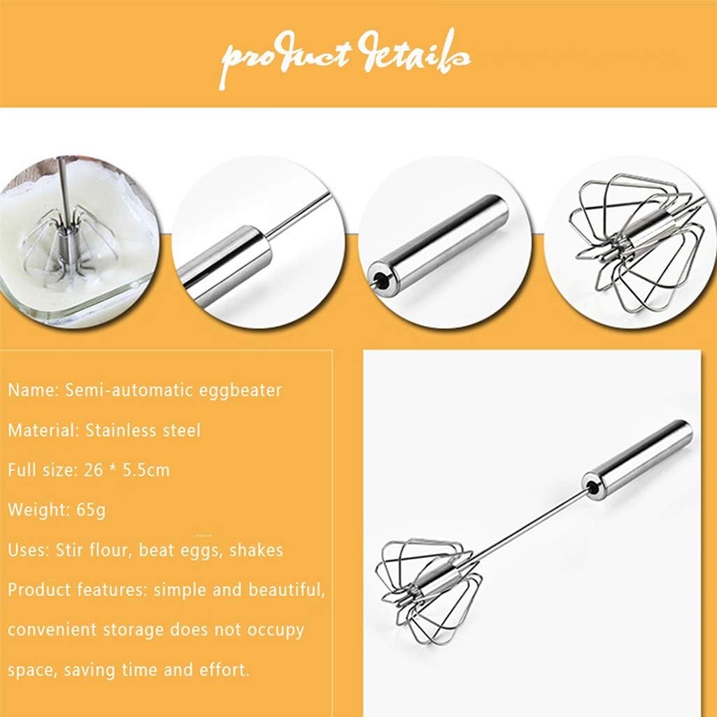 Stainless Steel Egg Whisk, Hand Push Rotary Whisk Blender, 12, Silver