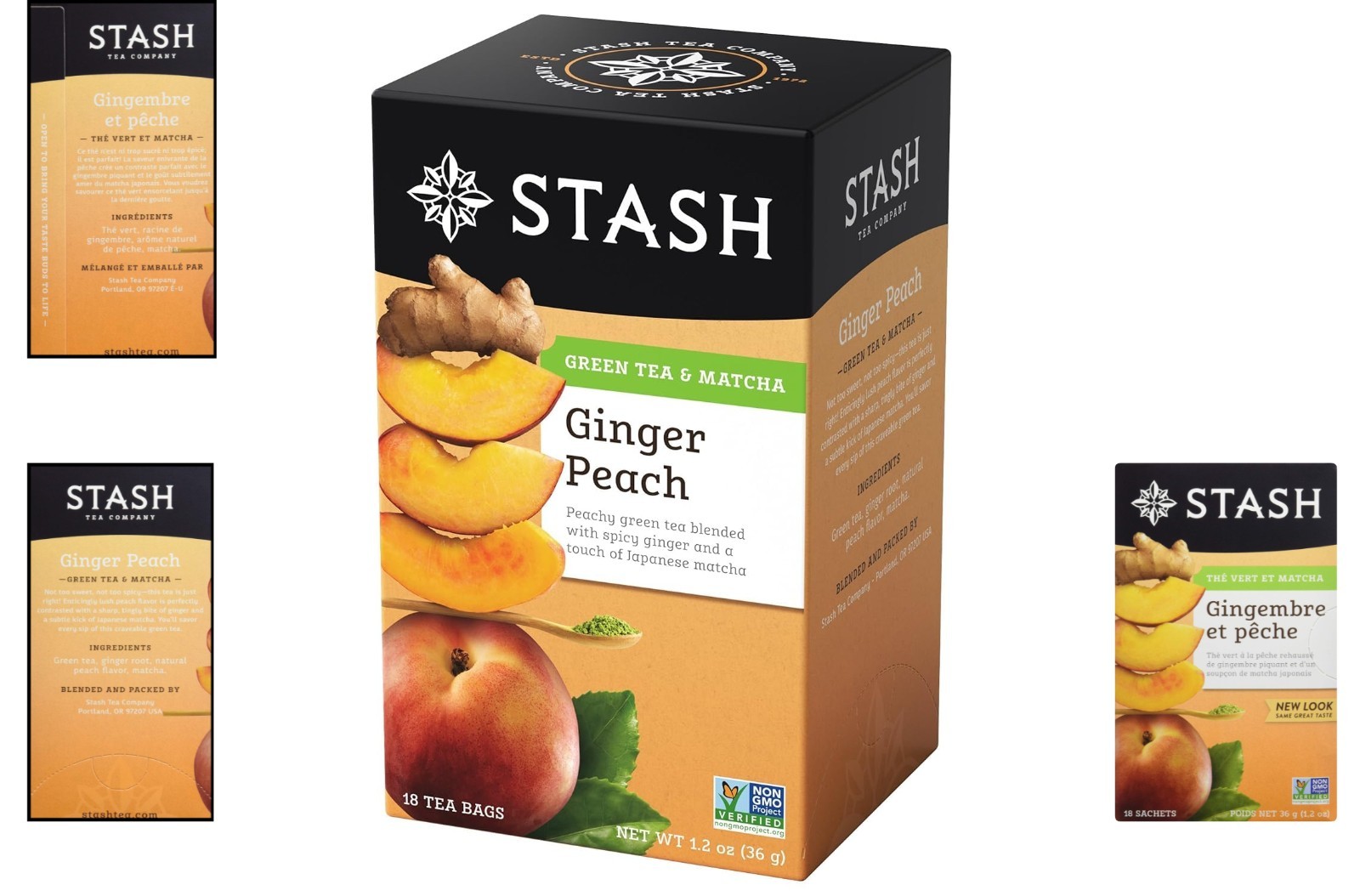 Green Tea with Ginger Peach & Matcha – 18 Count, Naturally Delicious