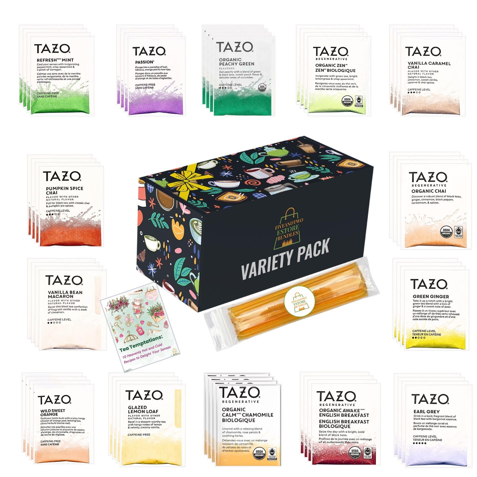 56-Piece Tea Sampler Gift Set – 14 Flavors, Premium Assorted Variety Pack wit…
