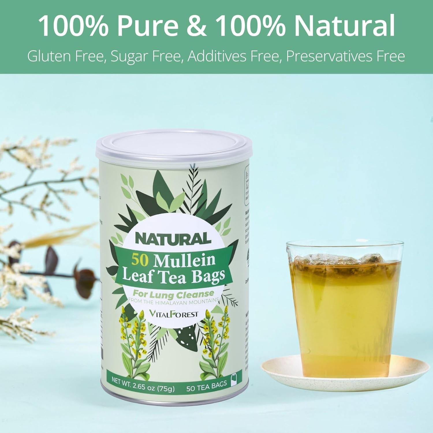 50 Mullein Tea Bags for Lung Cleanse & Respiratory Support