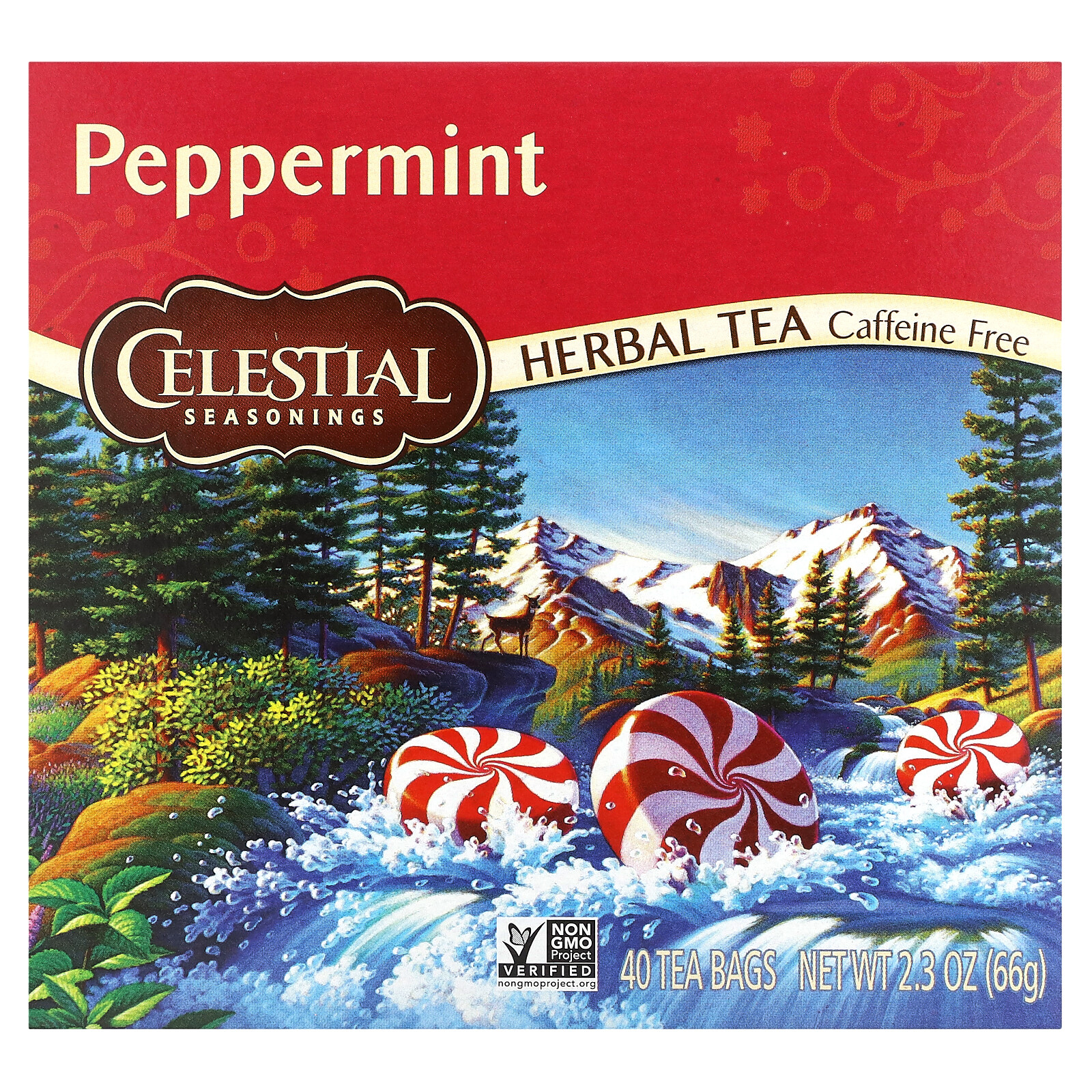 Herbal Tea, Peppermint, Caffeine Free, 40 Tea Bags, 2.3 oz (66 g)