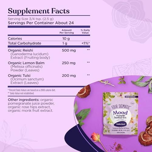 Mood Boosting Organic Herbal Tea with Tulsi and Reishi 2.12 OZ Instant Blend
