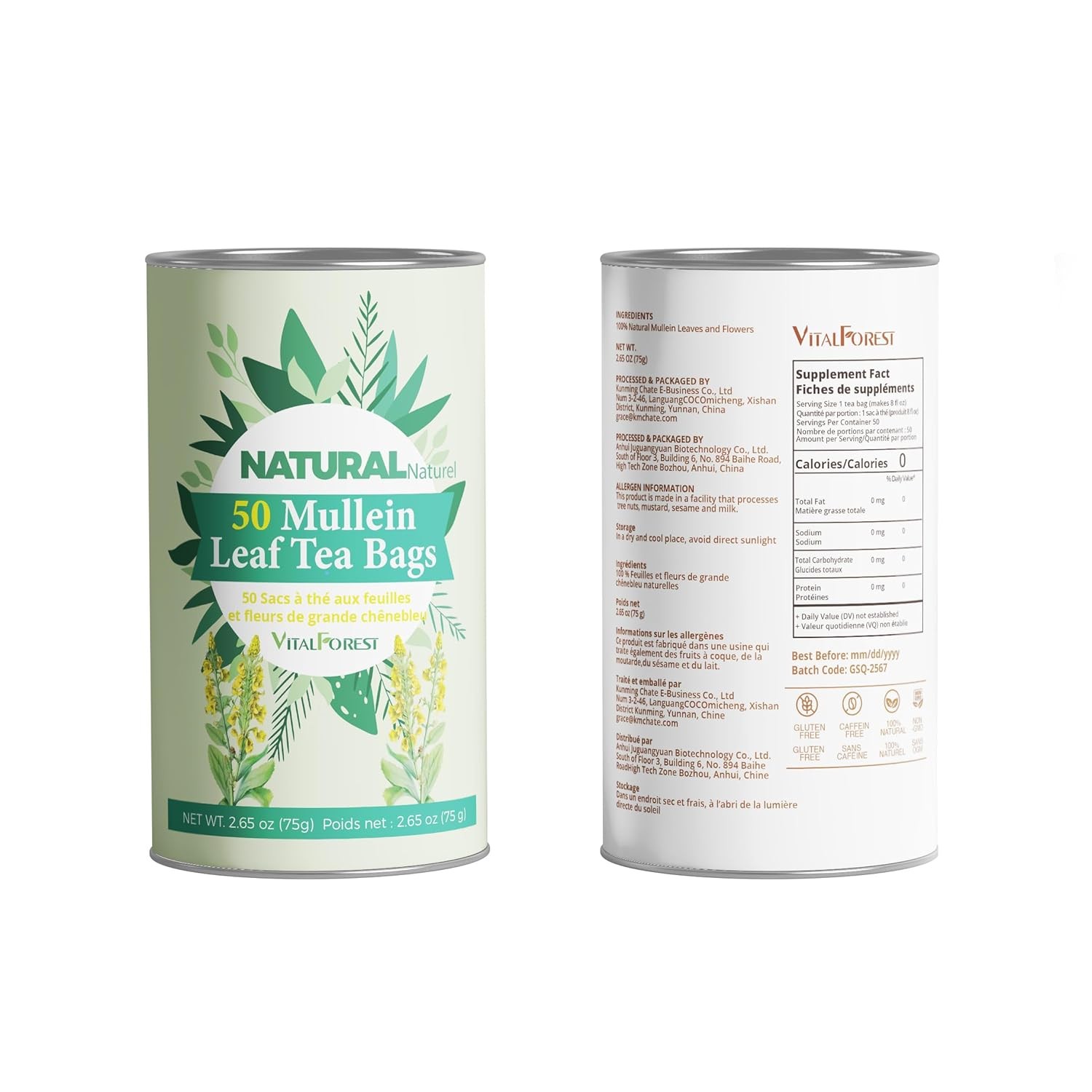 50 Mullein Tea Bags for Lung Cleanse & Respiratory Support
