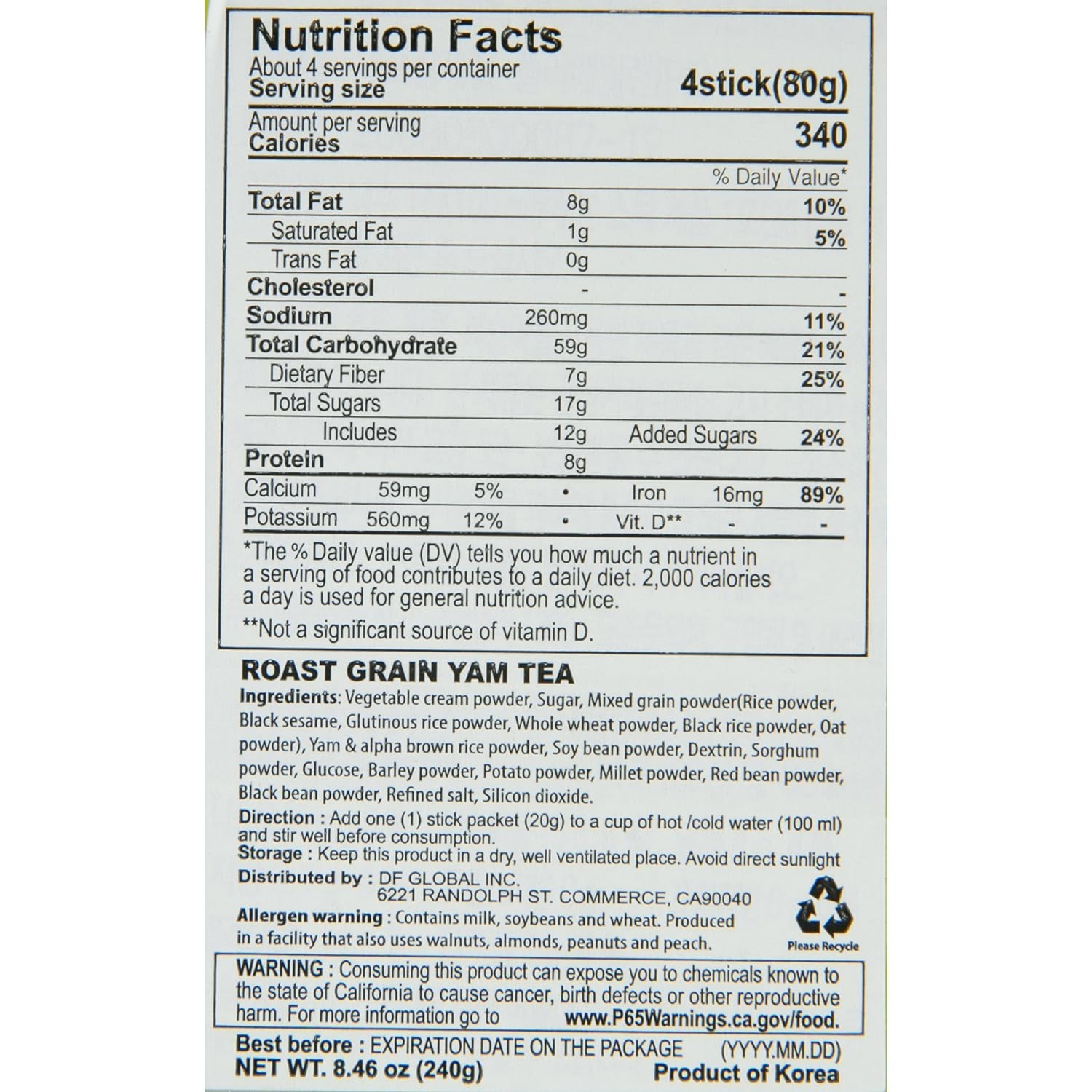 Misugaru Powder with Yam – Korean 15 Roasted Grains Breakfast Drink Mix, Crea…