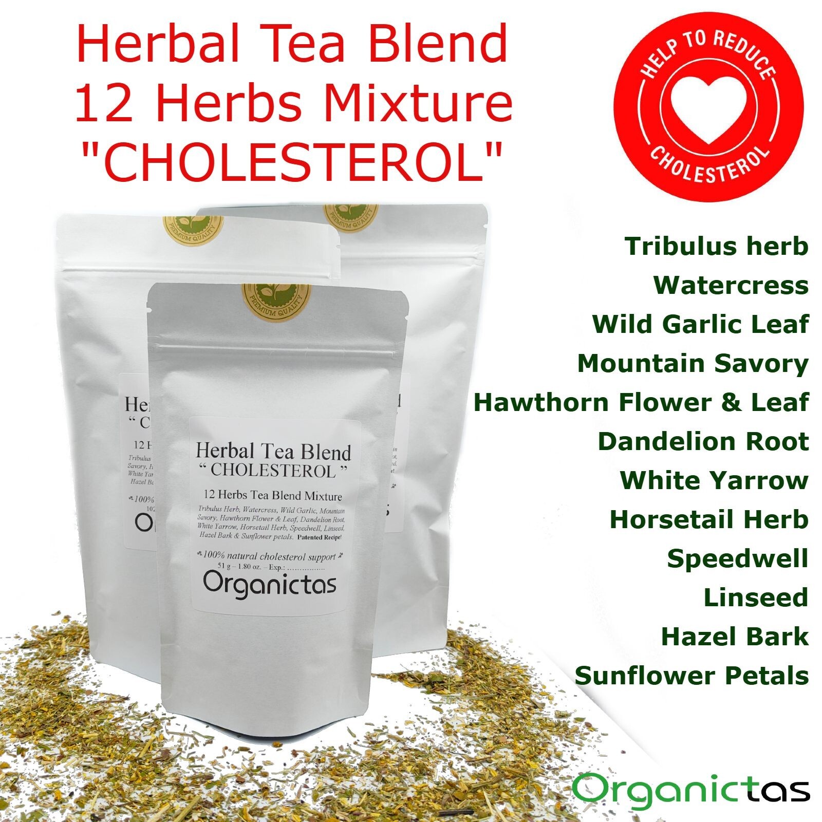 Herbal CHOLESTEROL Tea Blend 12 Organic Herbs Formula – Premium Quality BIO ECO