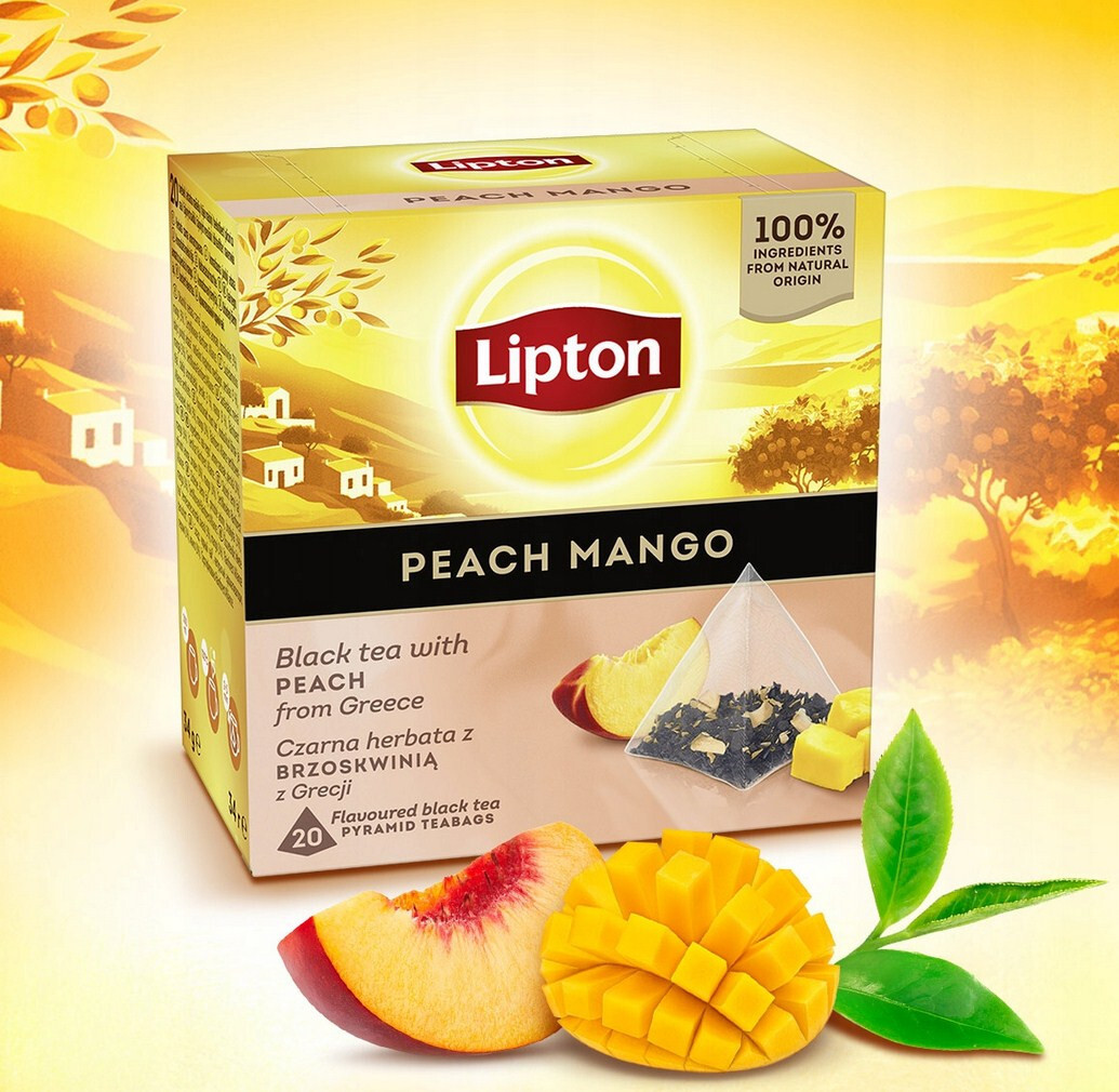 LIPTON TEA – PEACH MANGO from GREECE – 20 PYRAMID BAGS – FLAVOURED BLACK TEA