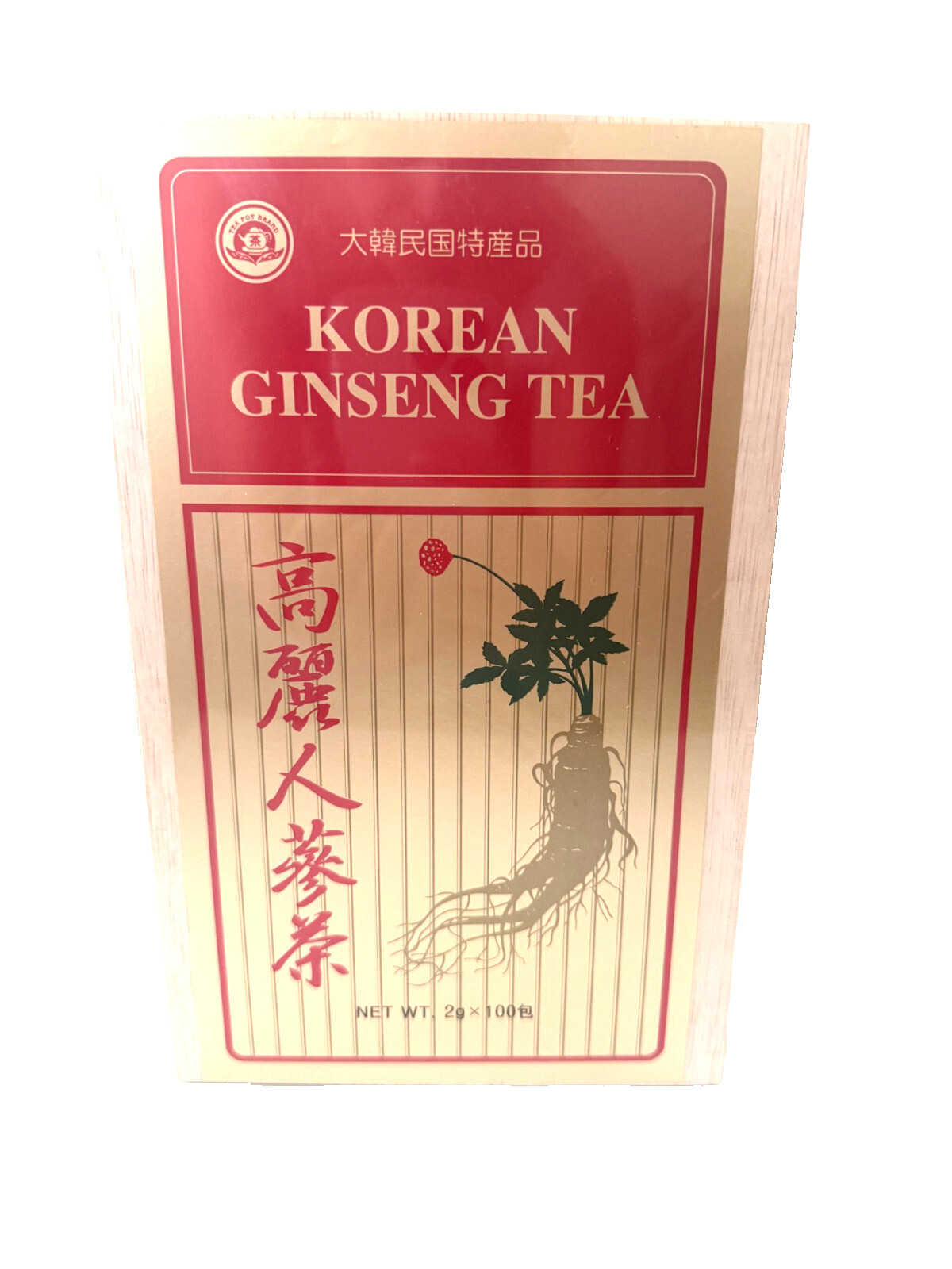 KOREAN GINSENG TEA in Wooden Box 2g x 100 Tea bags, NEW!