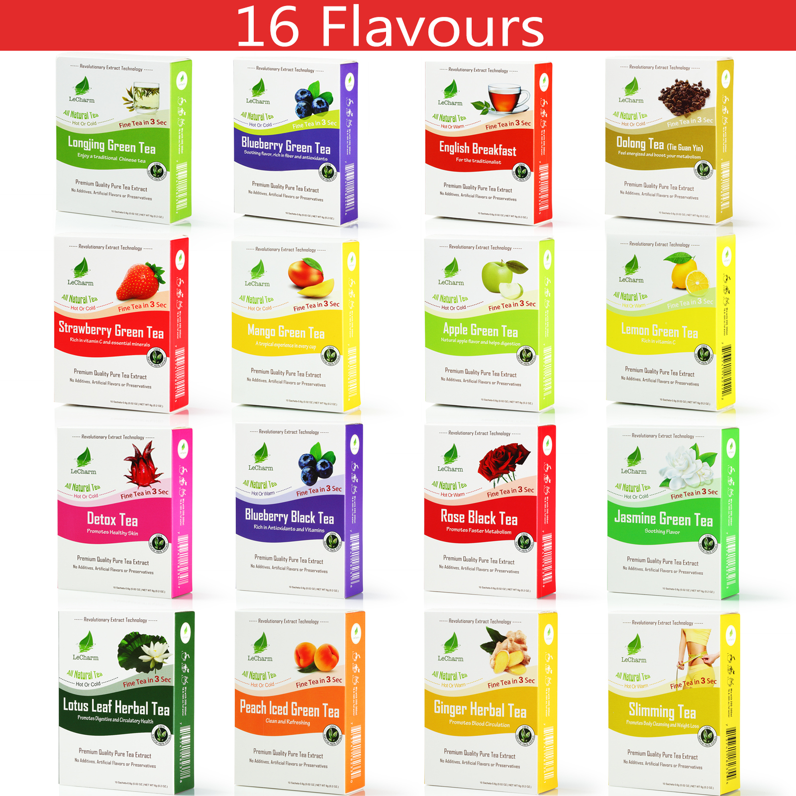 LeCharm Premium 100% Natural Fruit Herbal Black Green Tea Extract 10 Sachets