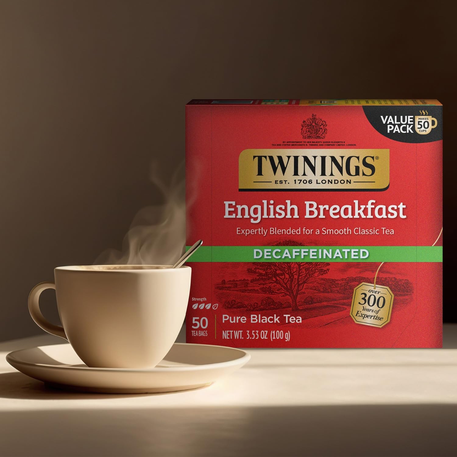 Twinings English Breakfast Tea, Decaffeinated 50 Count (Pack of 1), No Color
