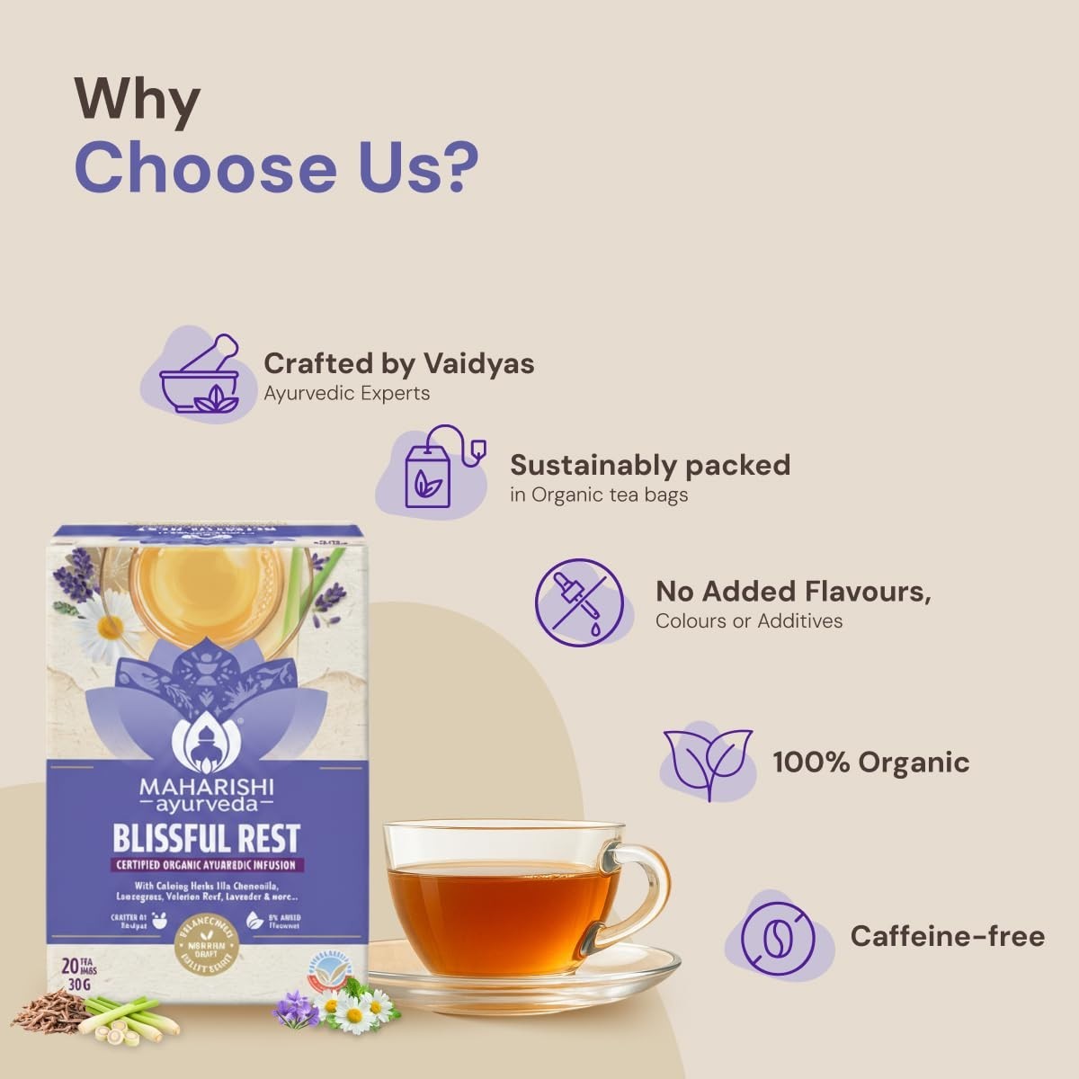 Maharishi Ayurveda All Natural Blissful Rest Herbal Tea, 20 Tea Bag