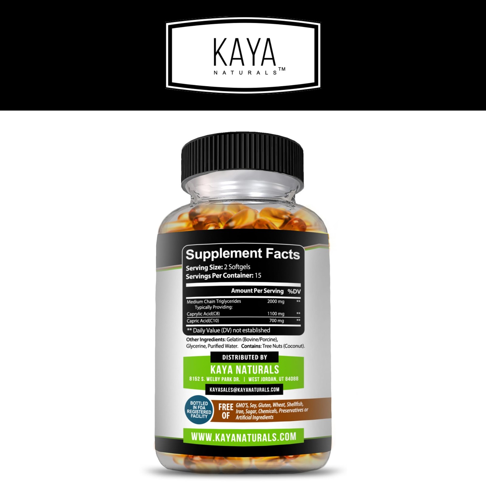 Kaya Naturals MCT Oil 2000mg – Non-GMO, Soy-Free, 30 Count (Pack of 1)