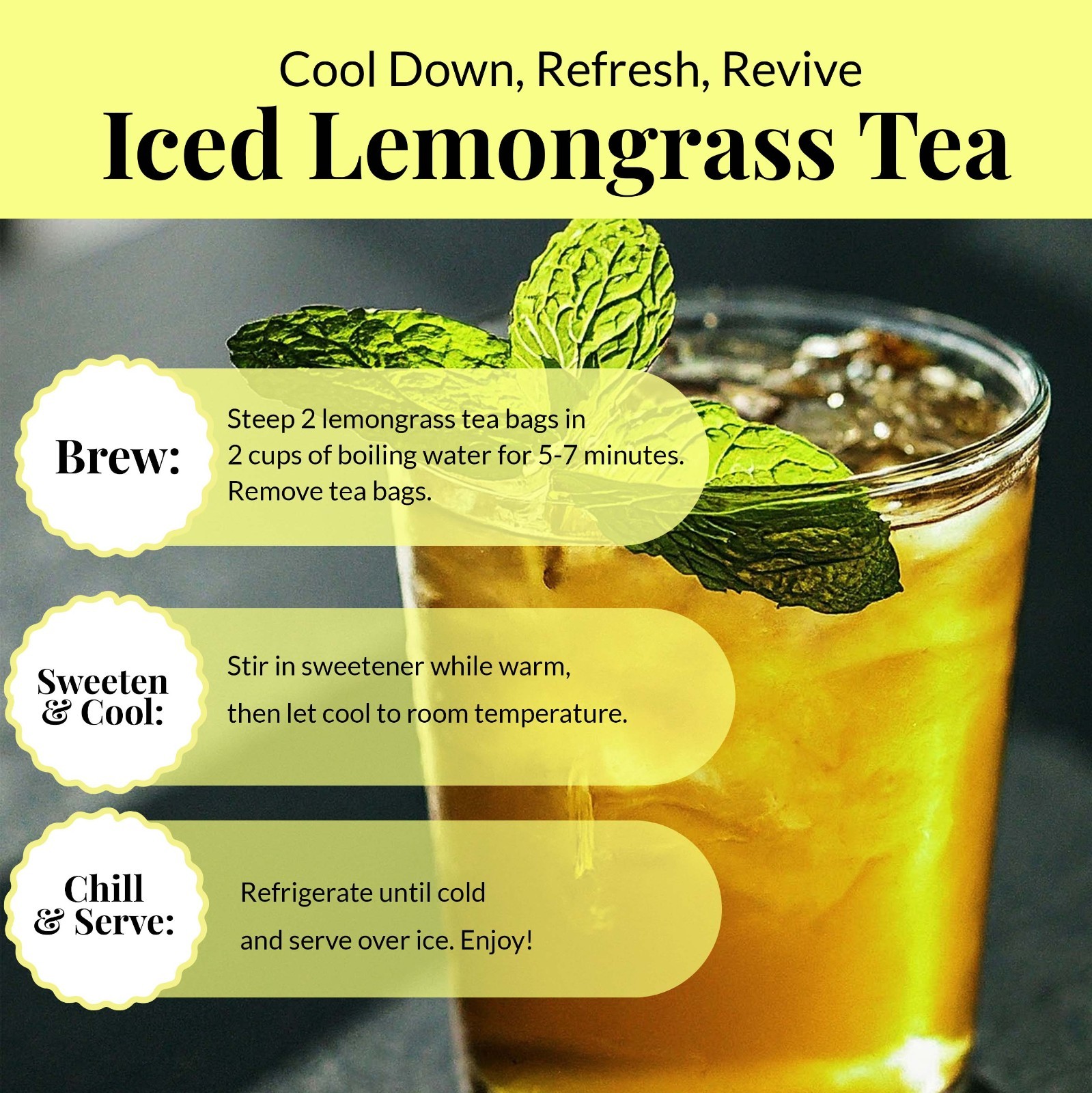 Premium 50 Lemongrass Tea Bags, 100 Natural Lemongrass Herbal Tea, Caffeine-Free