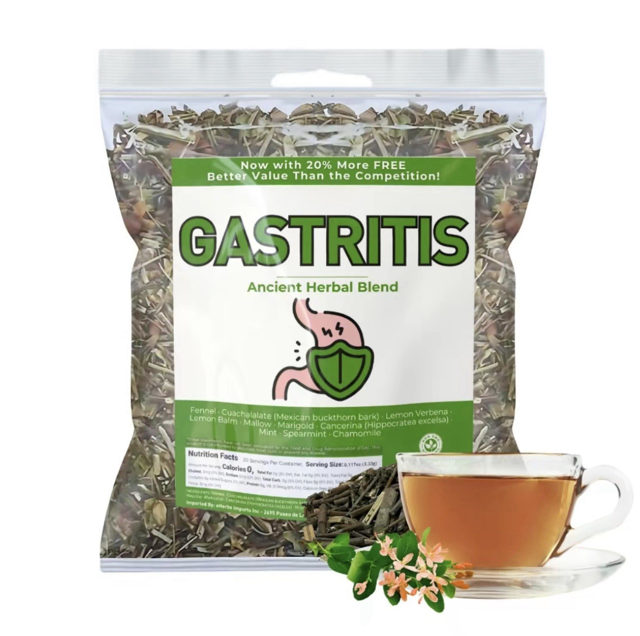 Gastritis- BYE Herbal Tea – 100% Natural Herbal Infusion – Compuesto de Hierbas