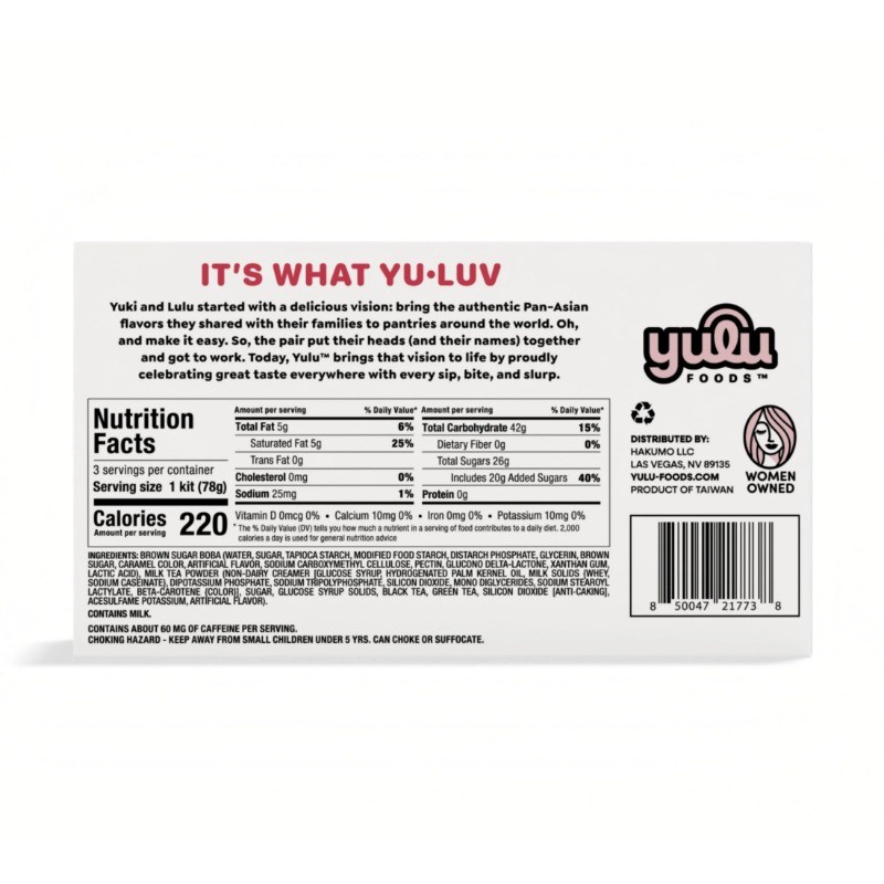 Yulu Instant Boba Classic Milk Tea, Bubble Tea Kit, 3 Drinks