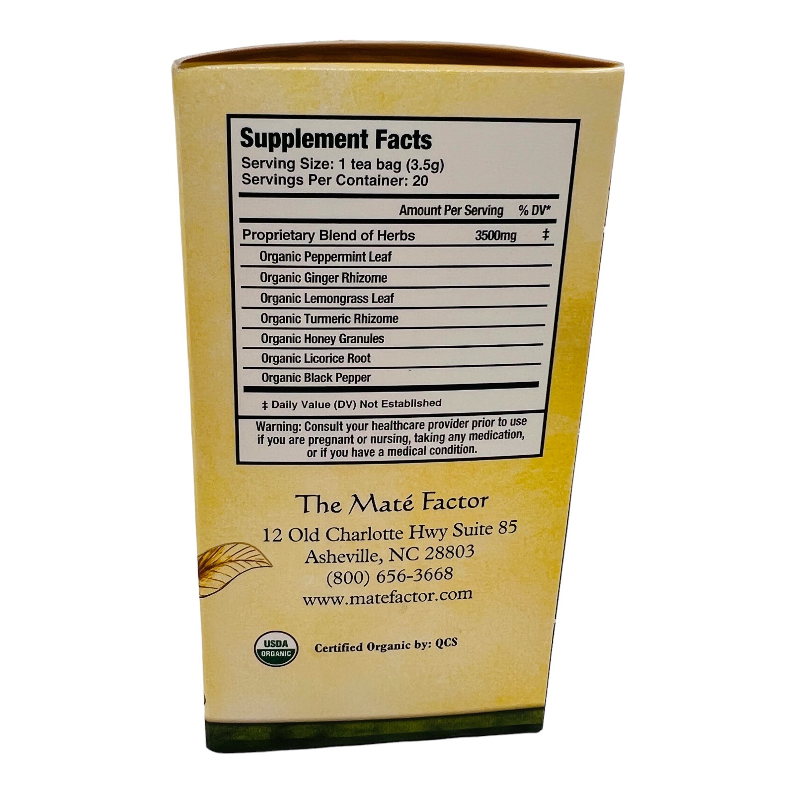 Mate Factor Herbal Tea Ginger & Turmeric with Black Pepper Blend 20 Bags 05/25