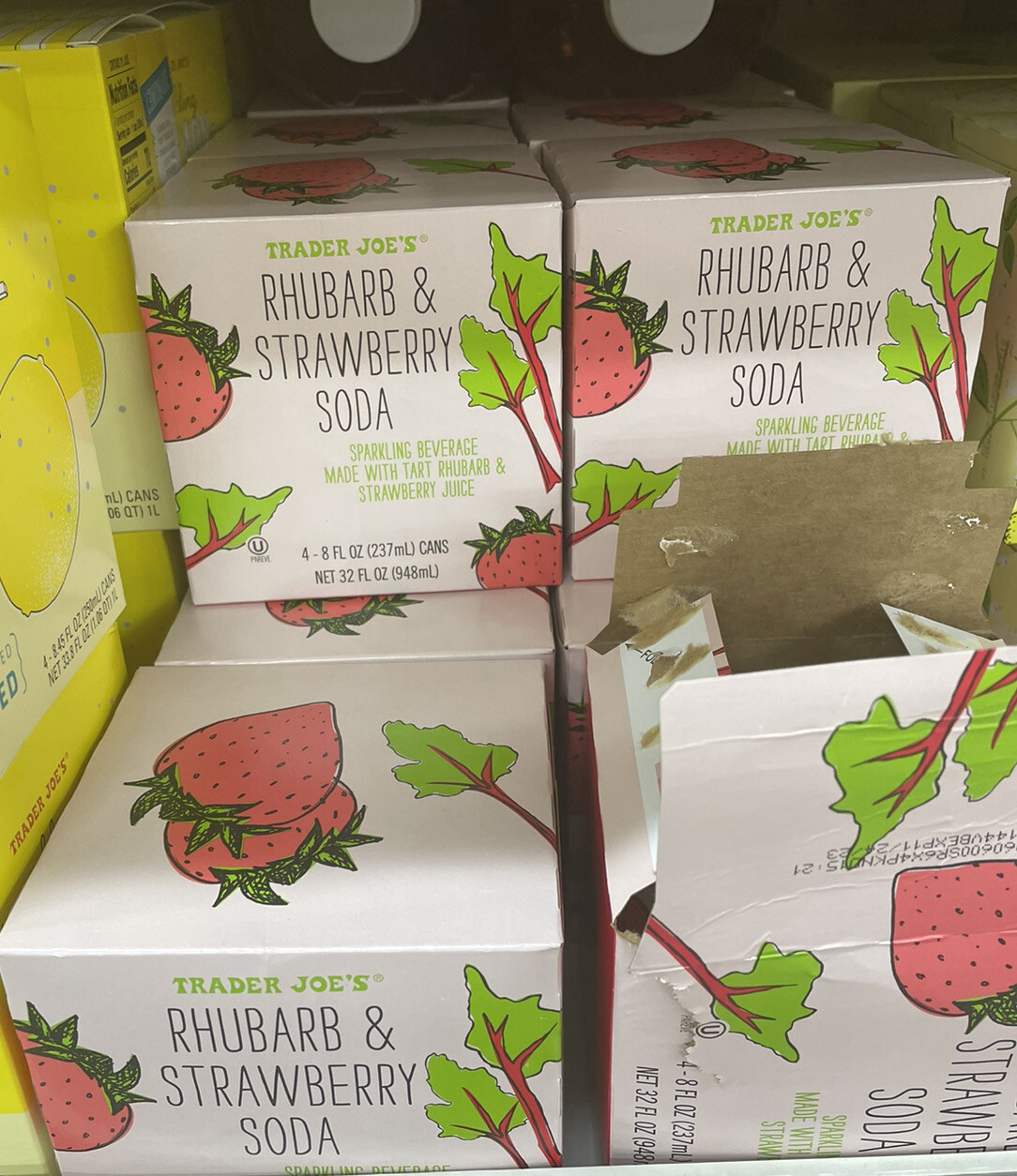 TRADER JOE’S RHUBARB & STRAWBERRY SODA 4 – 8.4 FL OZ CANS KOSHER