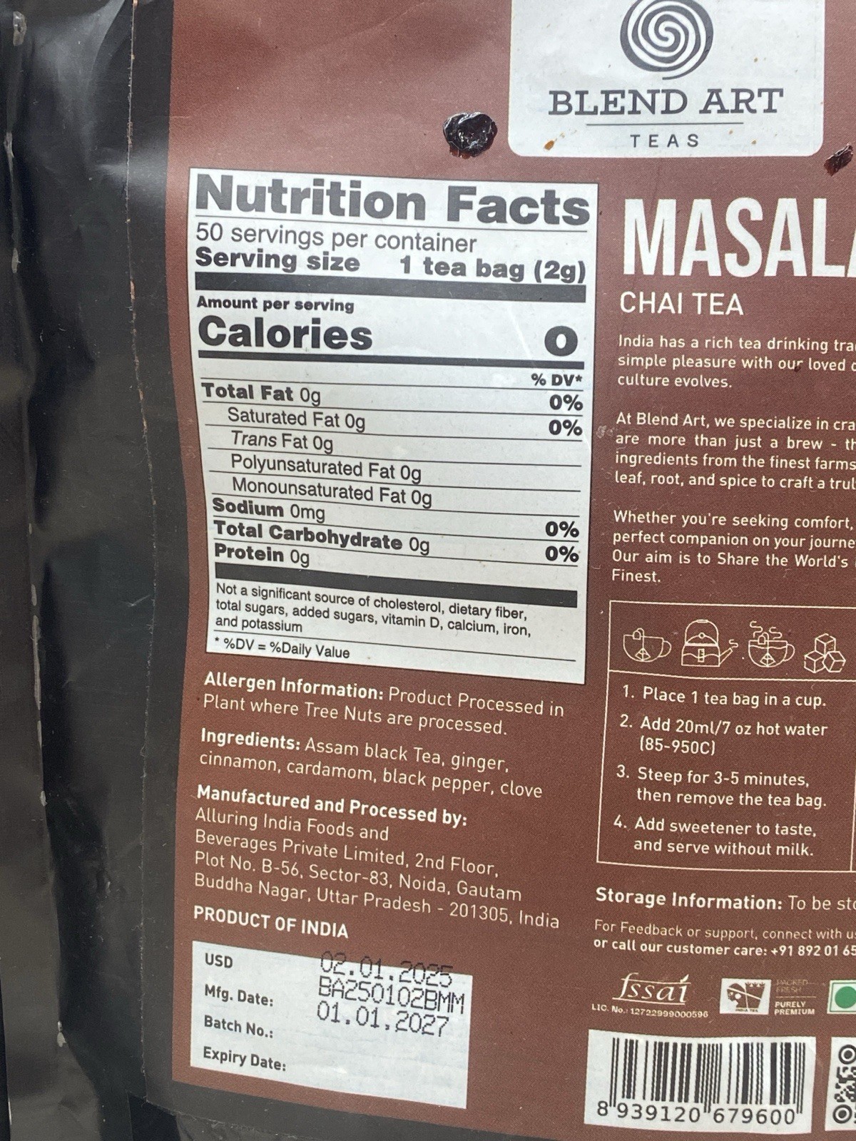 Blendart India’s Original Masala Chai Tea bags 50 Count Lot 2