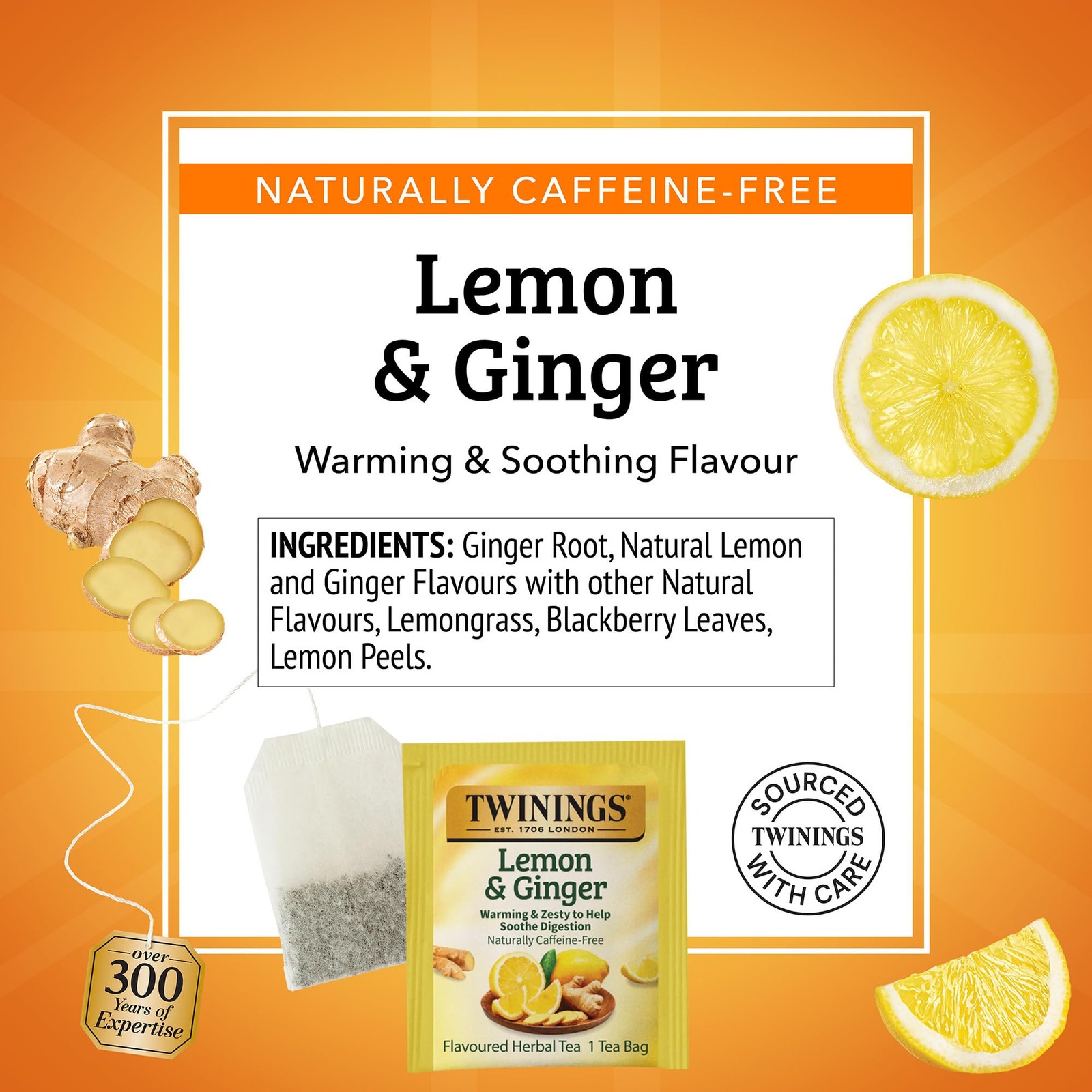 Twinings Lemon & Ginger Herbal Tea 100 Count (Pack of 1), &