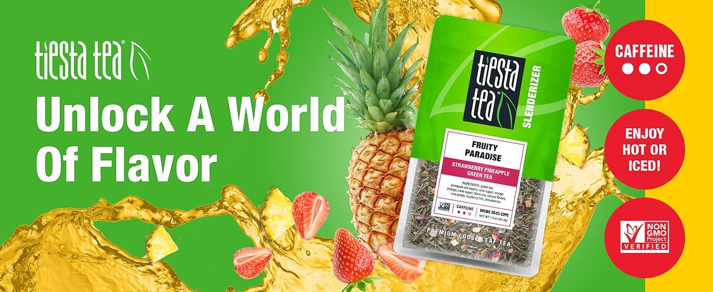 Fruity Paradise, Strawberry Pineapple Green Tea, Premium Loose Leaf Blend,
