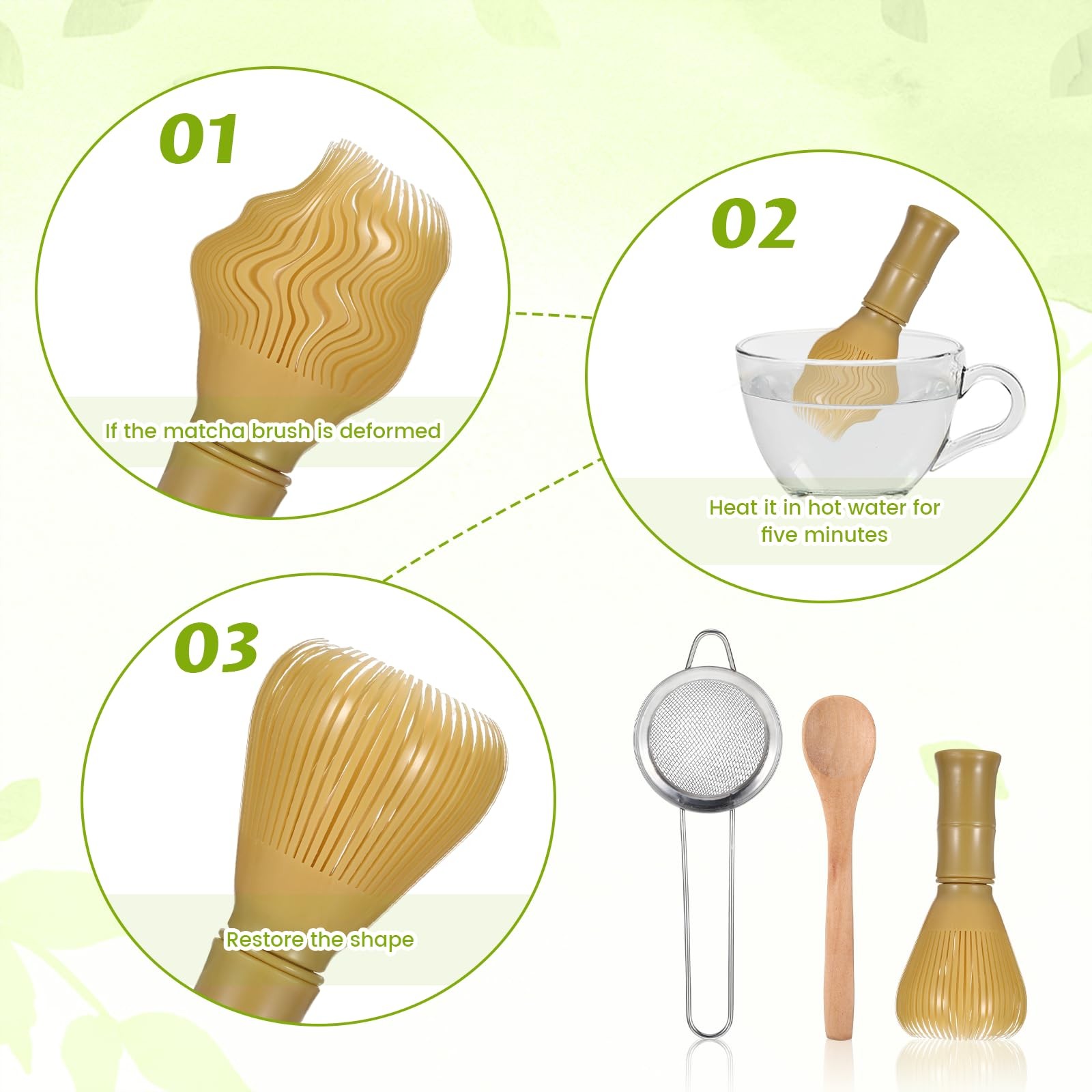 3PCS Resin Matcha Whisk Set, Easy-To-Clean Bamboo Macha Tools for Perfect Sti…