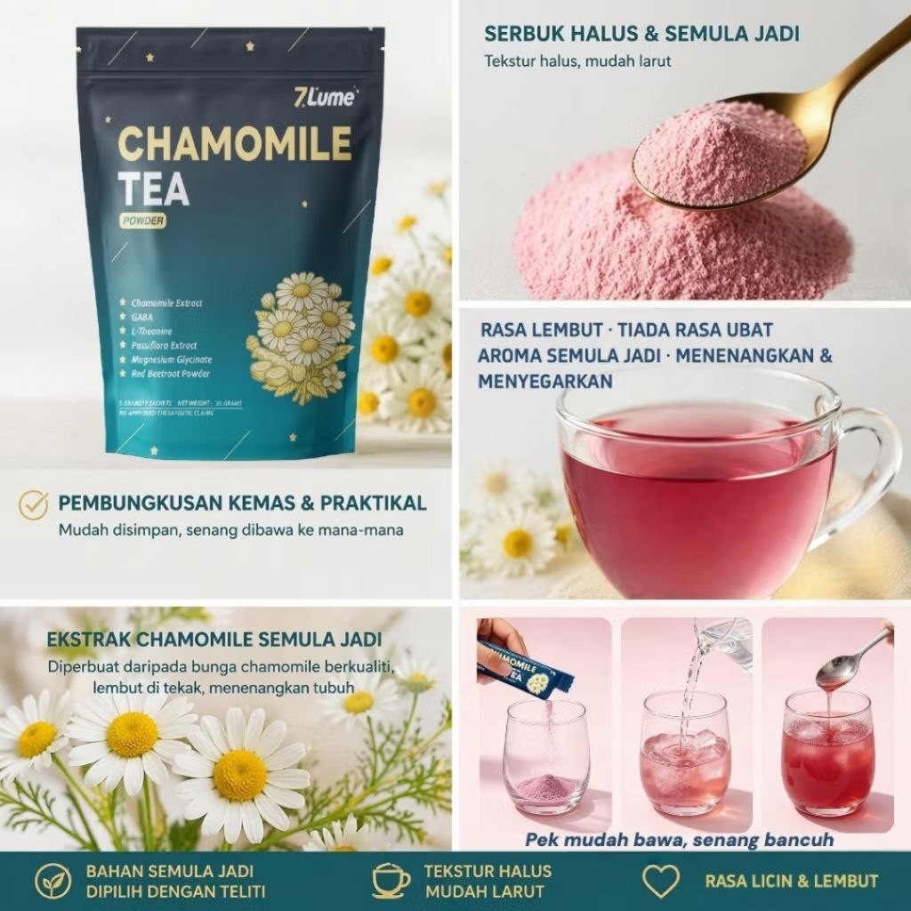 Chamomile Tea Powder 28 Sachets 1 Month Supply Herbal Tea Powder Mix