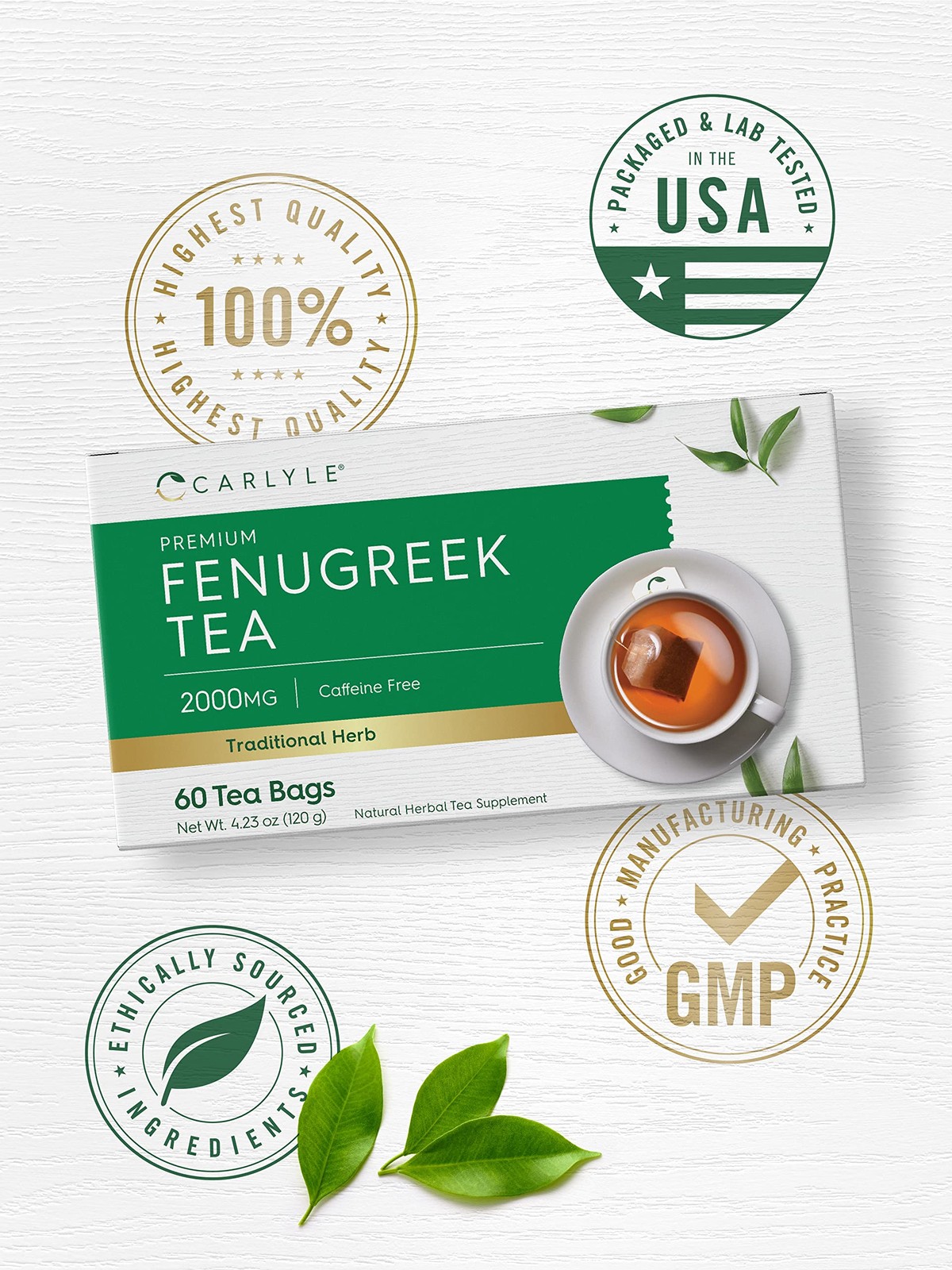 Carlyle Fenugreek Seed Tea | 60 Bags | No Caffeine | 50 Count (Pack of 1)