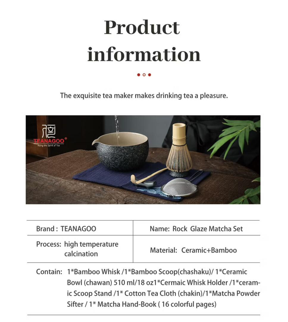 2 New Set-Traditional Teanagoo Matcha Tea Set Kit ( Black)