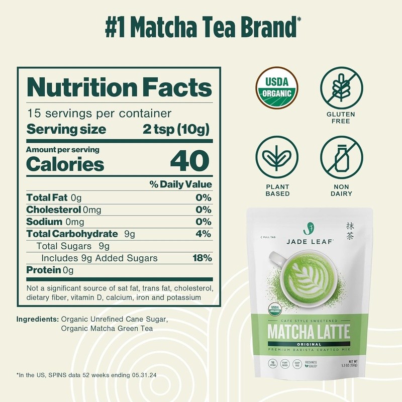 Organic Matcha Latte Blend Plant Based Caffeine Easy To Make Cafe Style 5.3oz US
