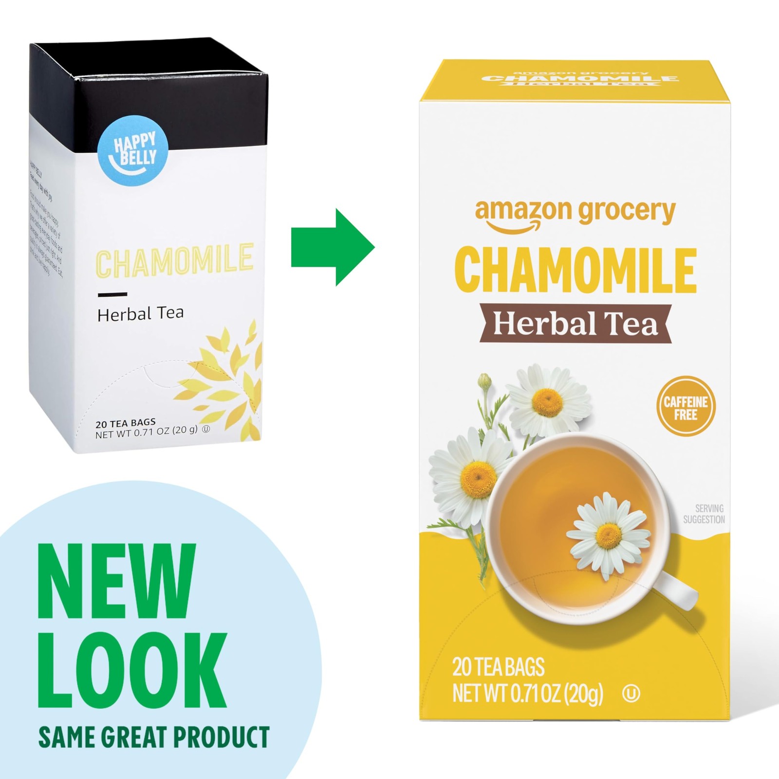 Amazon Grocery, Chamomile Herbal Tea Bags, 20 Ct 20 Count (Pack of 1)