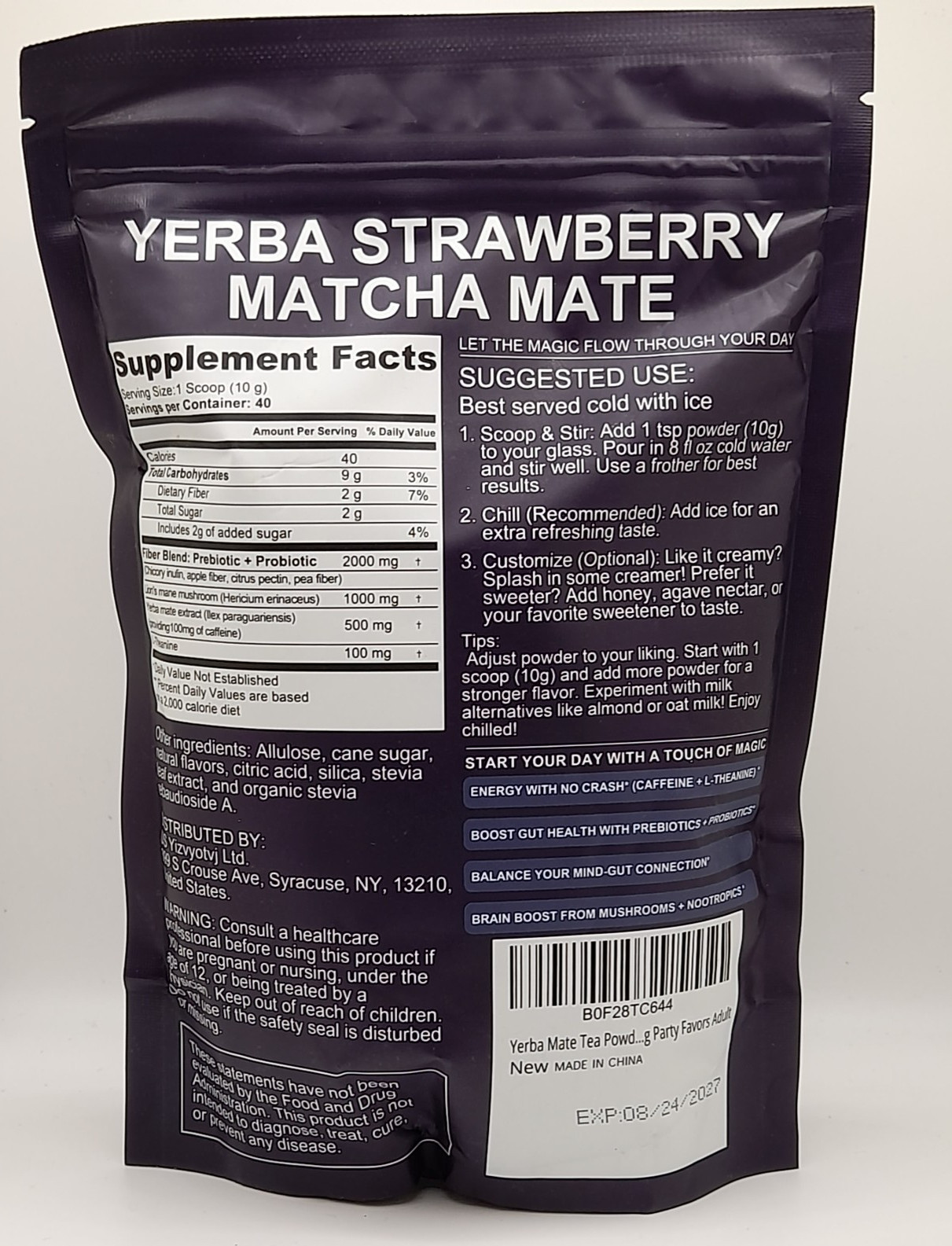 Yerba Mate Strawberry Matcha Mate 40 servings, Exp: 08/20/2027. Free shipping