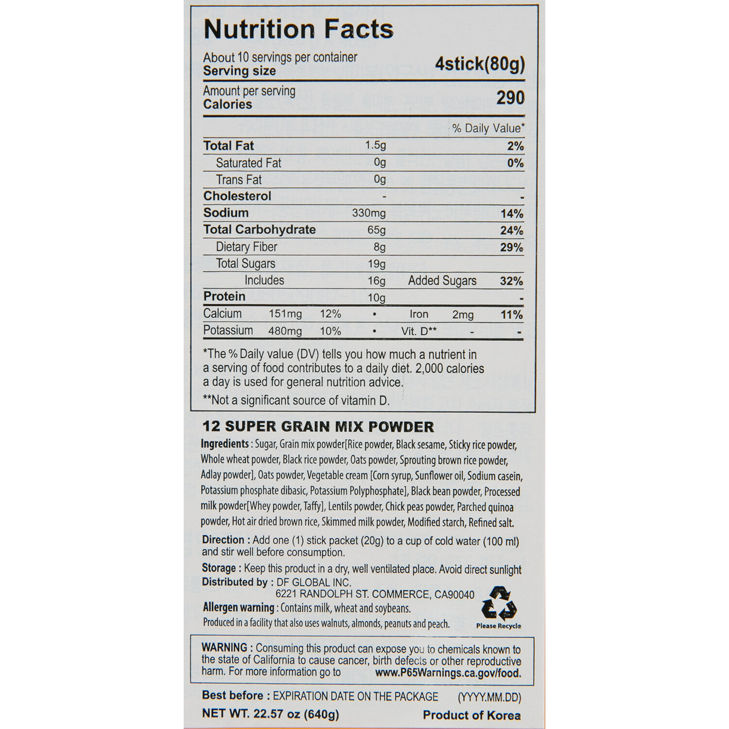 DAMTUH Healthy 12 Super Grains Mix Powder Tea, 20g x 40 Sticks