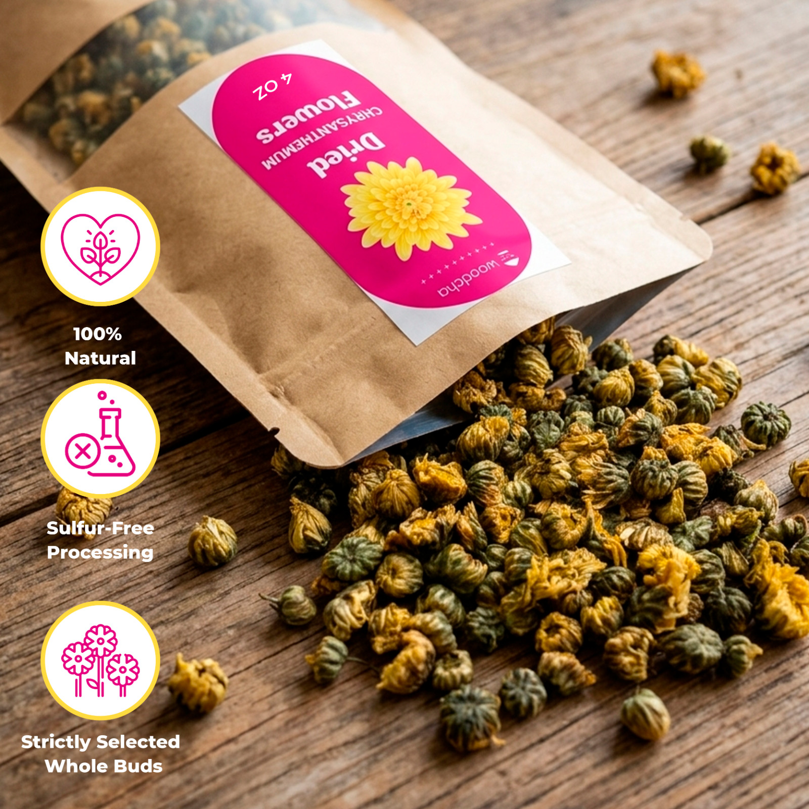 Dried Chrysanthemum Flowers, Edible Flowers for Drinks & Cooking-4oz