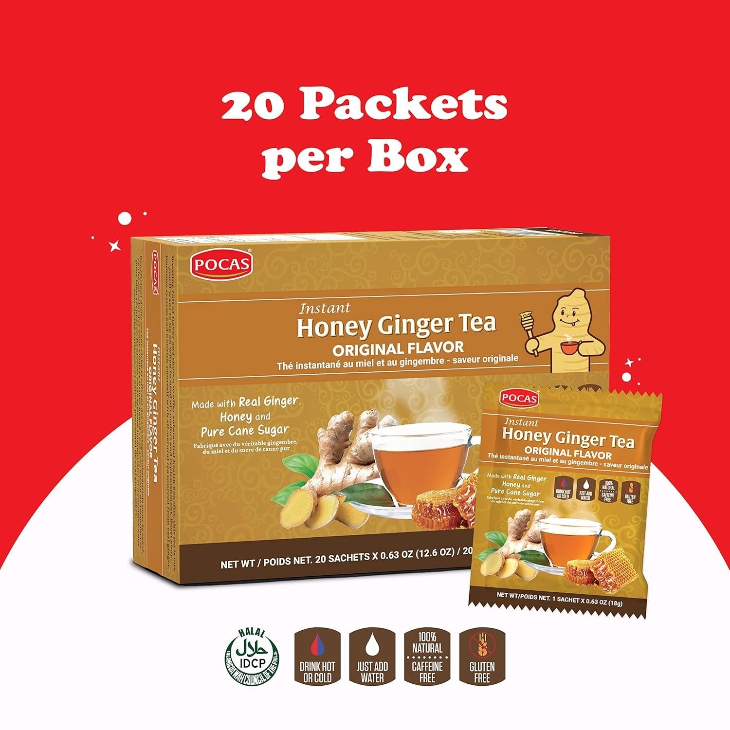 Honey Ginger Instant Tea Powder, Turmeric Flavor 2-Pack, Ginger Extract & Real H